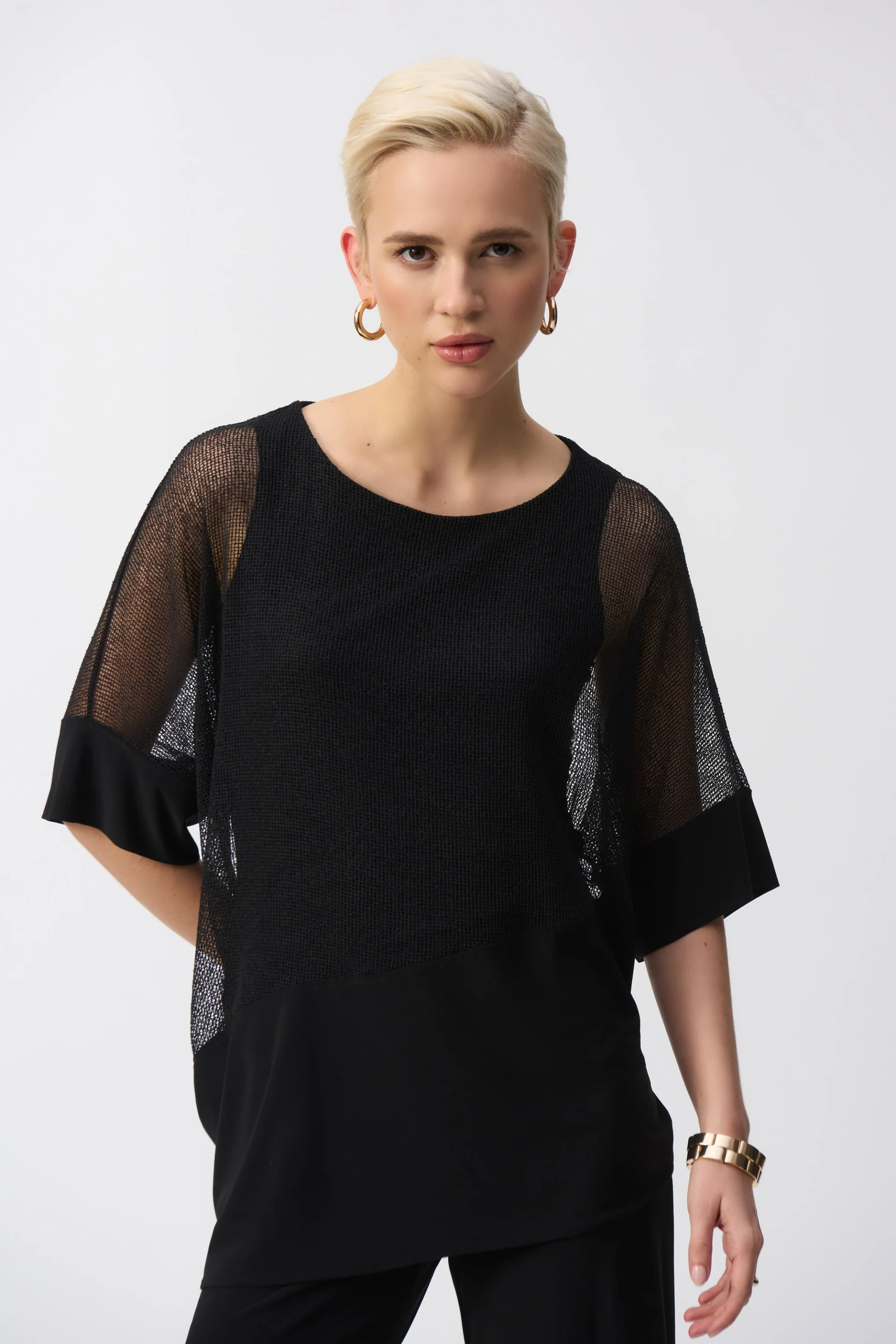 Joseph Ribkoff Mesh And Silky Knit Cocoon Top Style 251092 - Image 8