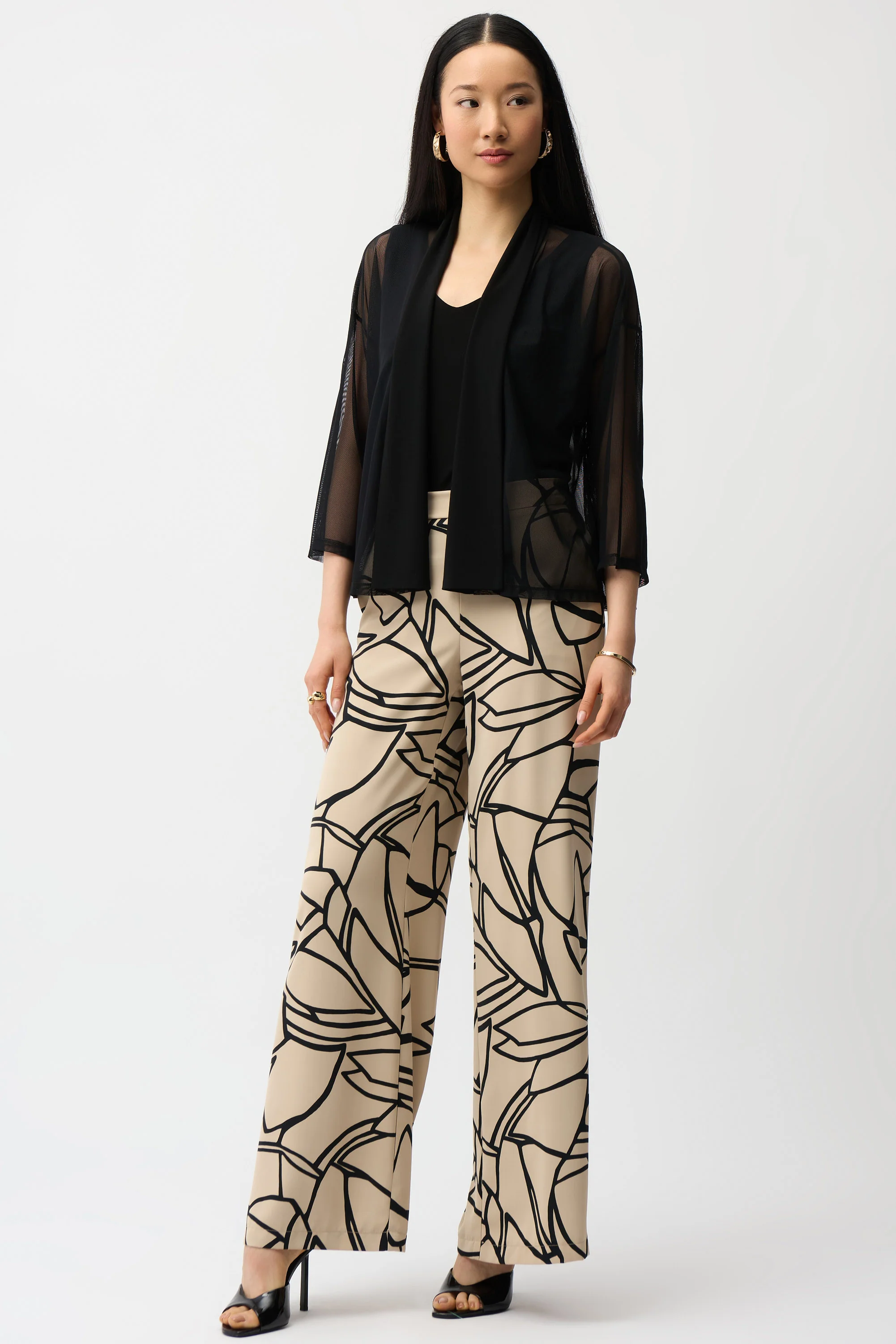Joseph Ribkoff Mesh and Silky Knit Draped Open Front Cover-Up Style 261204 - Image 4