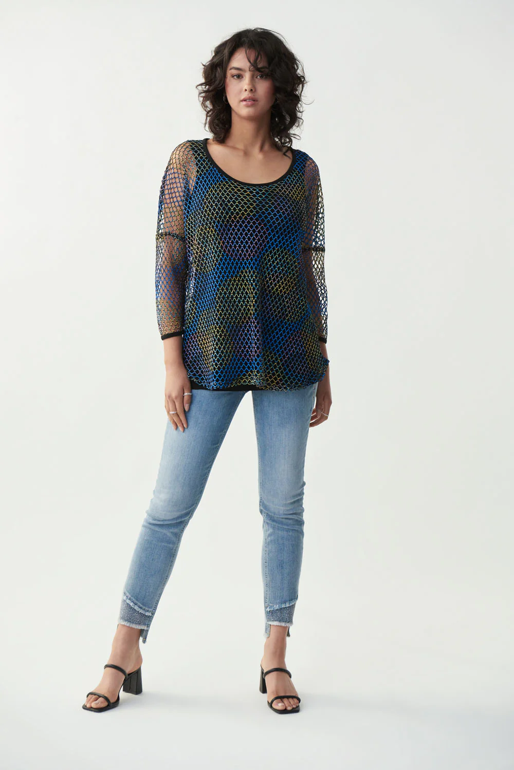 Joseph Ribkoff Mesh Black/Multi Overlay Top Style 221197