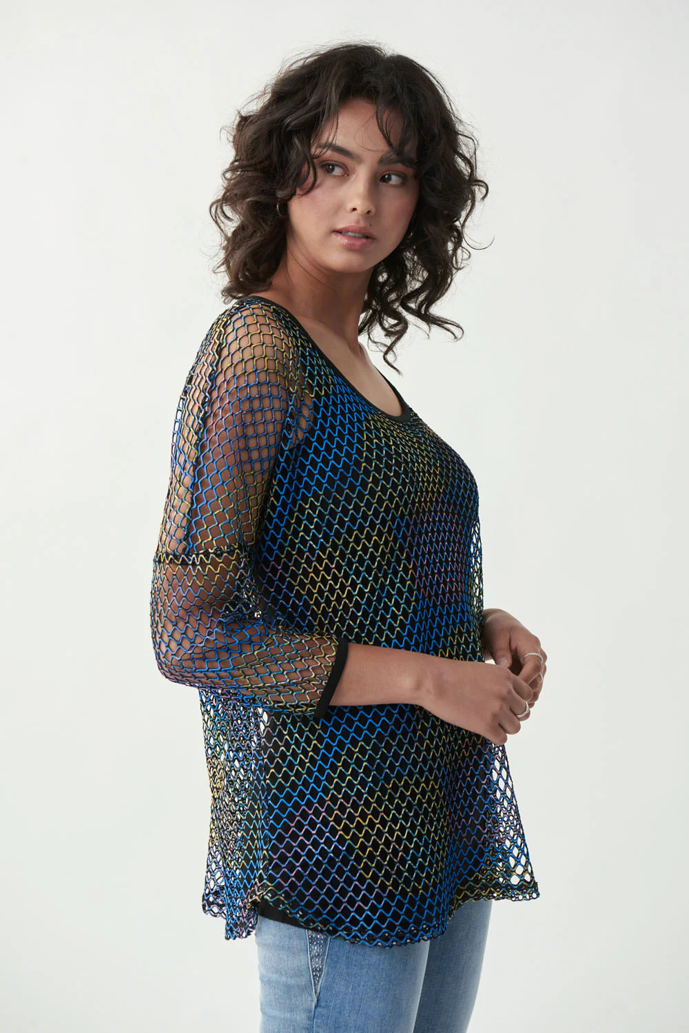 Joseph Ribkoff Mesh Black/Multi Overlay Top Style 221197 - Image 3