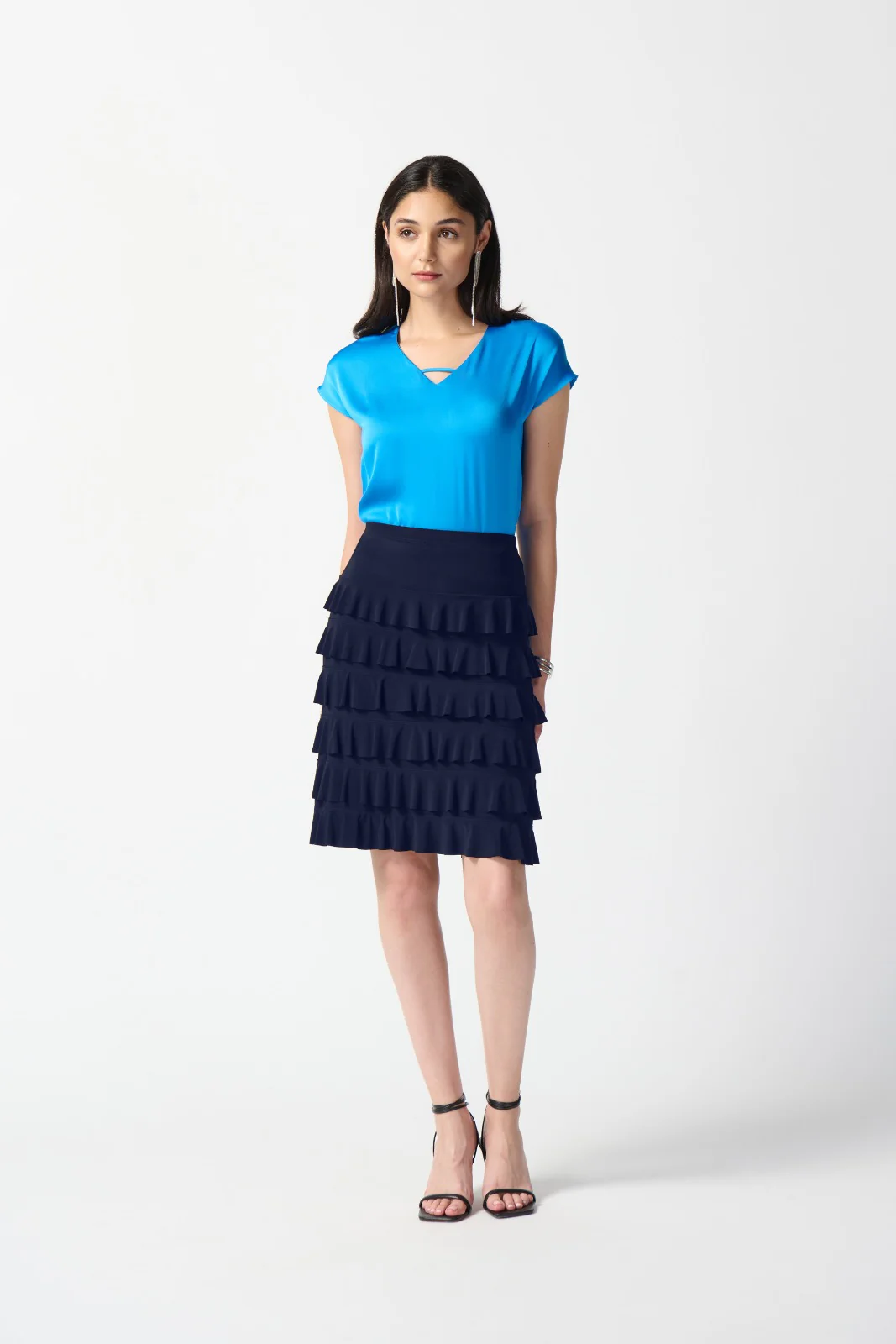 Joseph Ribkoff Midnight Blue A-Line Ruffled Skirt Style 242044 - Image 3