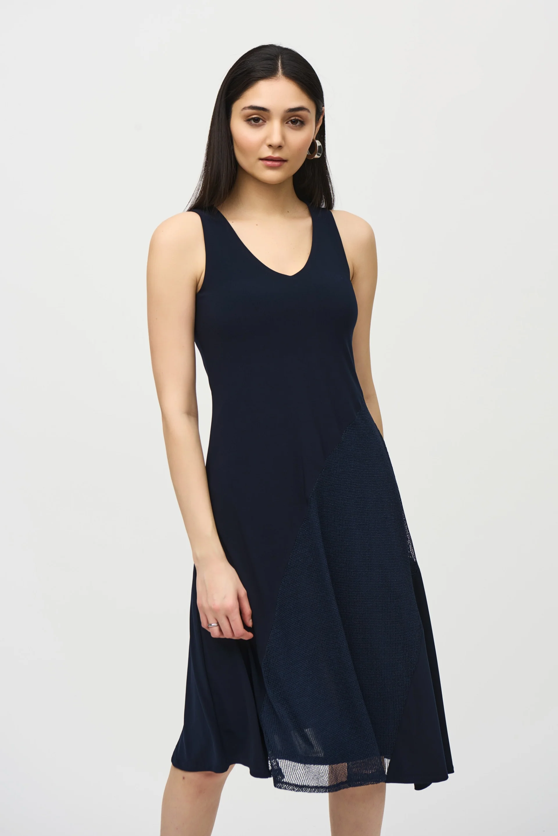 Joseph Ribkoff Midnight Blue Asymmetrical Sleeveless Dress Style 242110 - Image 2