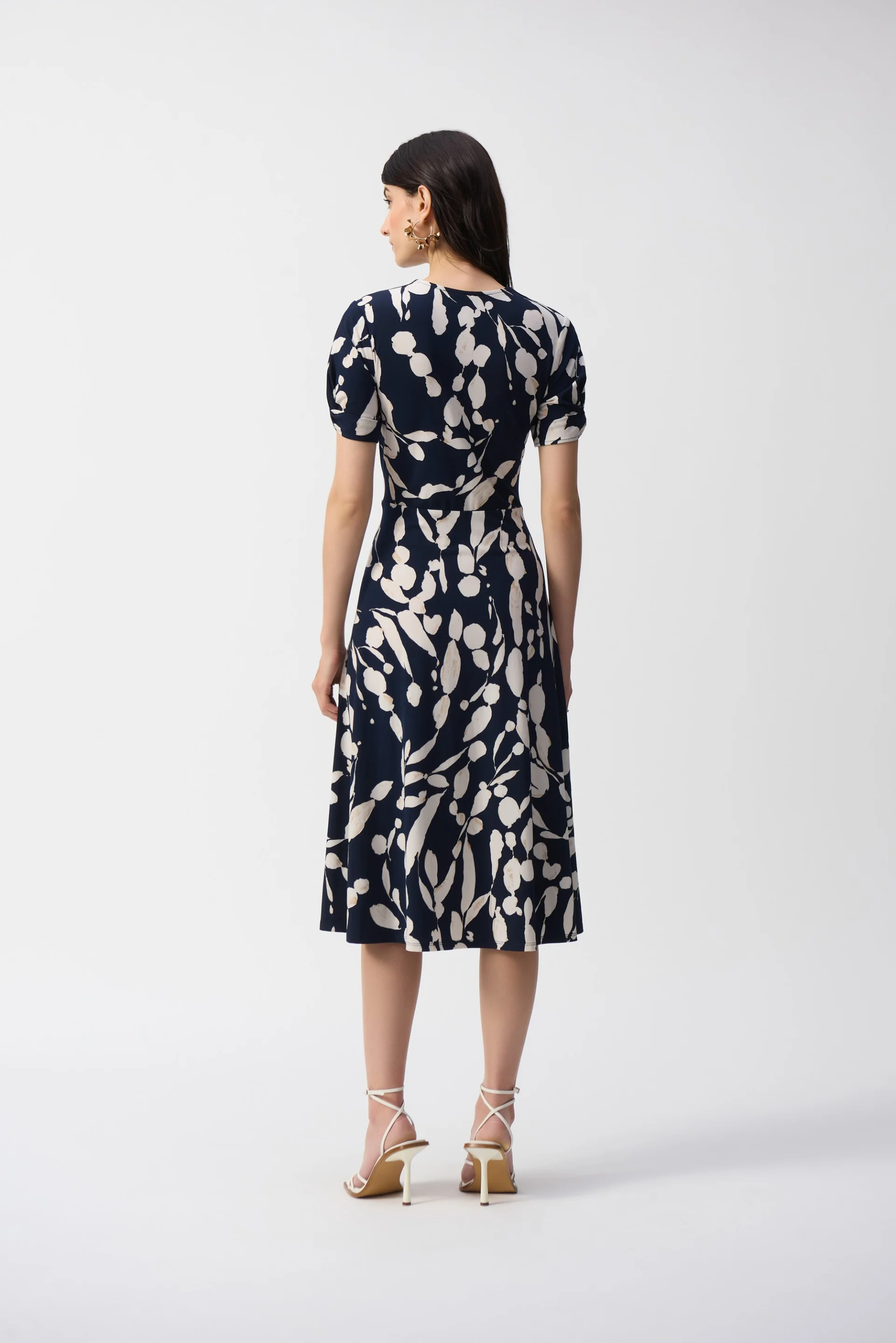 Joseph Ribkoff Midnight Blue/Beige Abstract Print Wrap Dress Style 251014 - Image 7