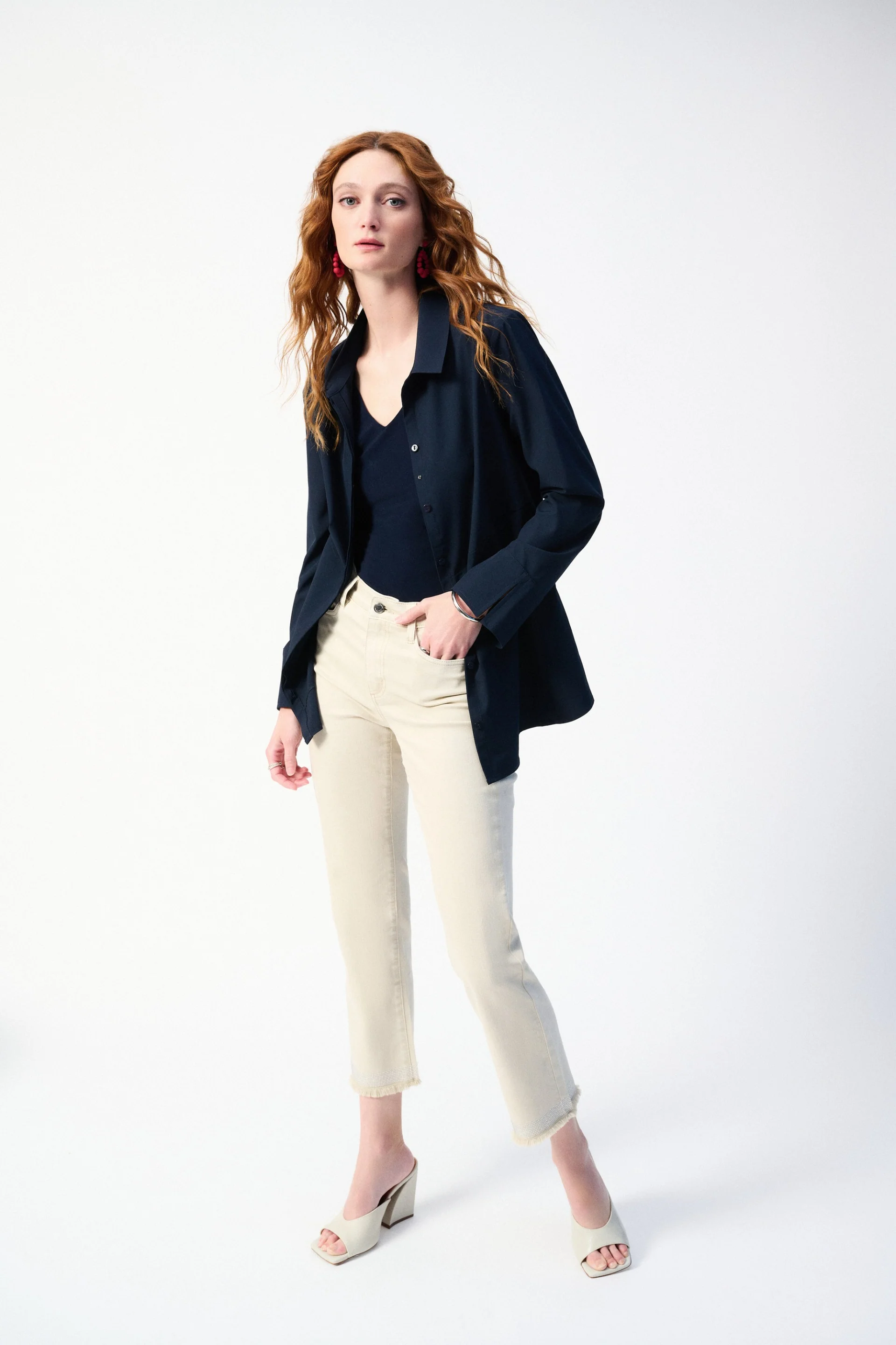 Joseph Ribkoff Midnight Blue Button-Down Blouse With Pockets Style 243958 - Image 5