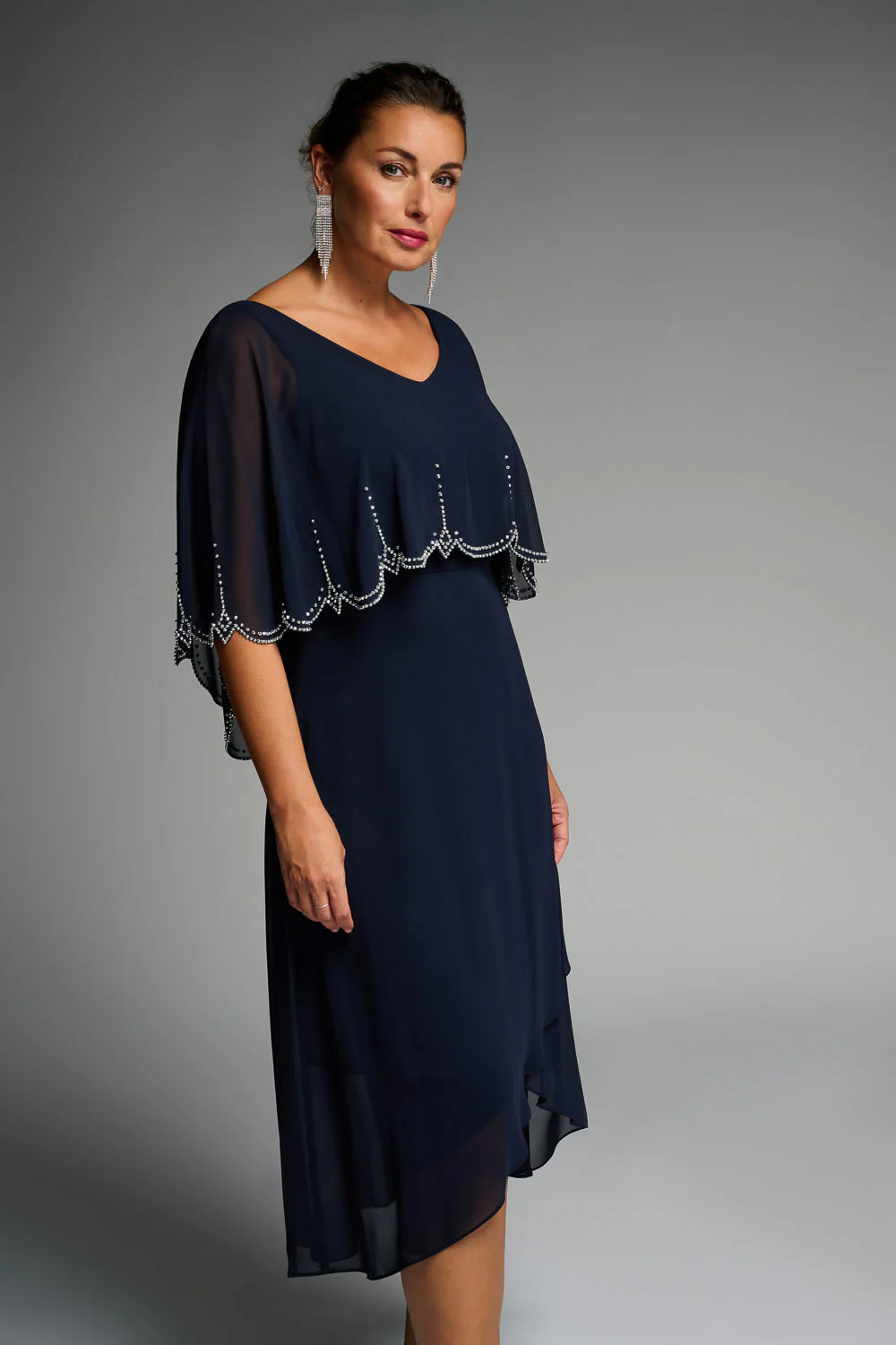 Joseph Ribkoff Midnight Blue Chiffon Overlay Dress Style 223730 - Image 2
