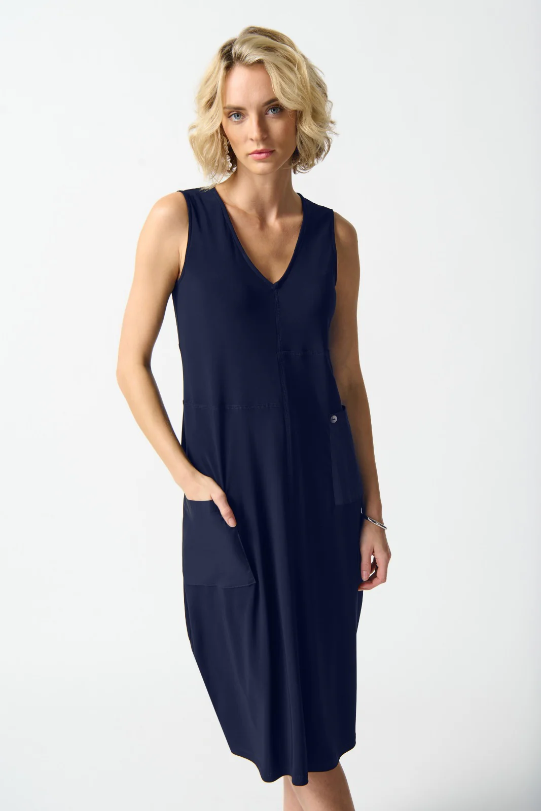 Joseph Ribkoff Midnight Blue Cocoon Dress with Pockets Style 242161 - Image 2