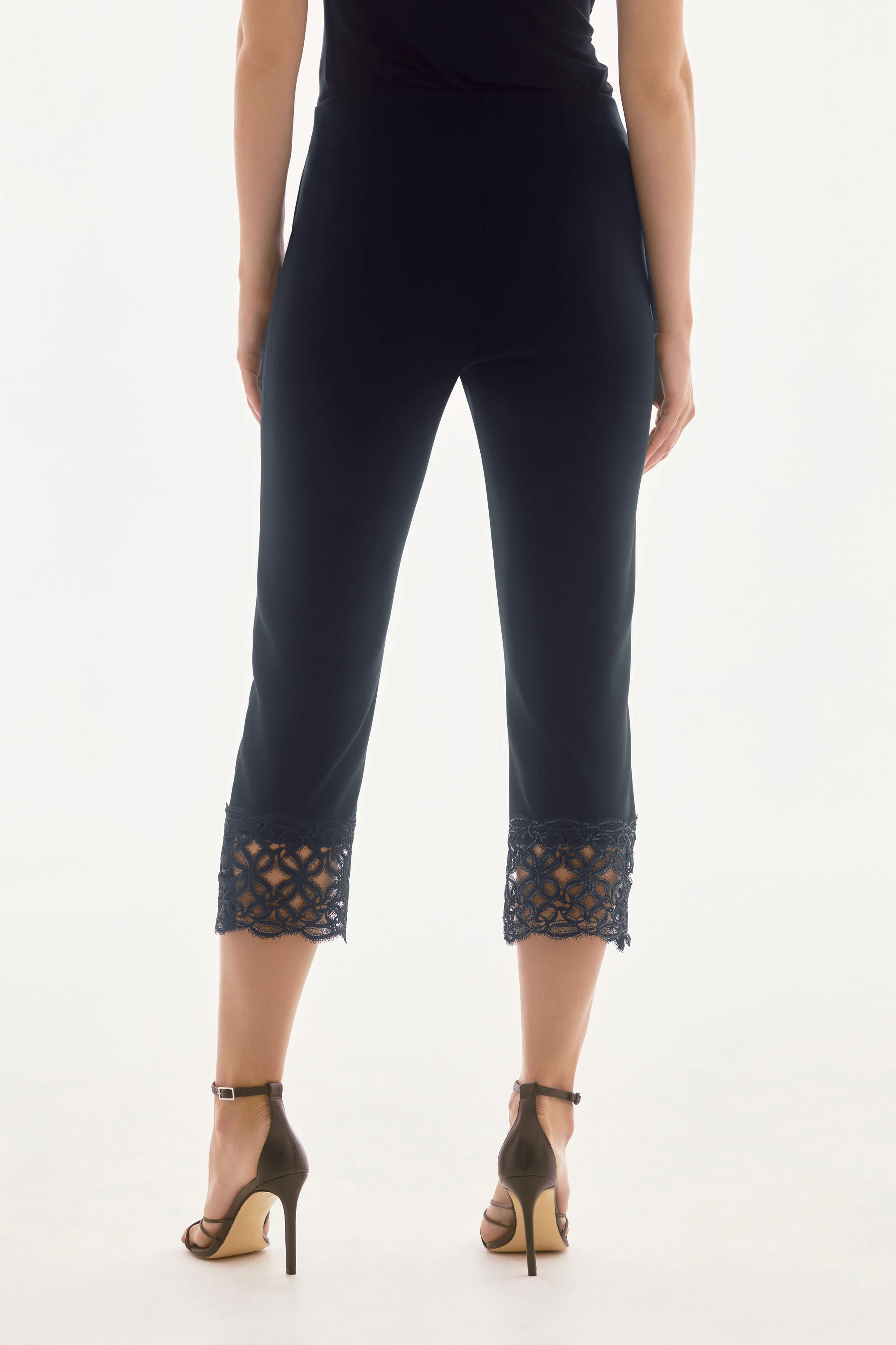 Joseph Ribkoff Midnight Blue Crop Pants with Lace Hem Style 251736 - Image 3