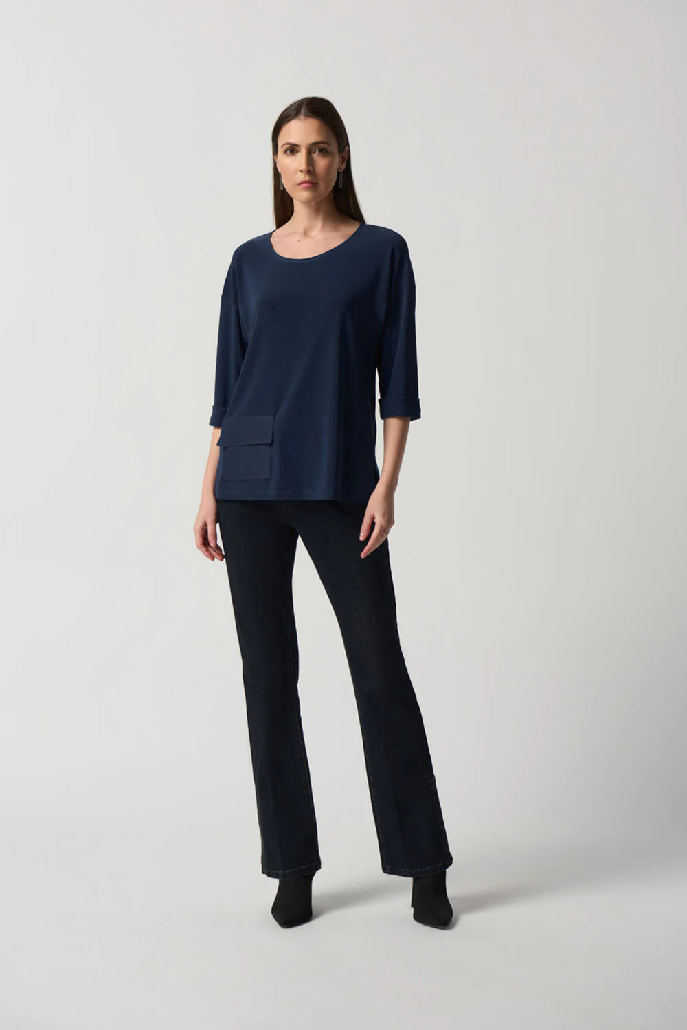 Joseph Ribkoff Midnight Blue Dolman Sleeve Boxy Top Style 233186 - Image 4