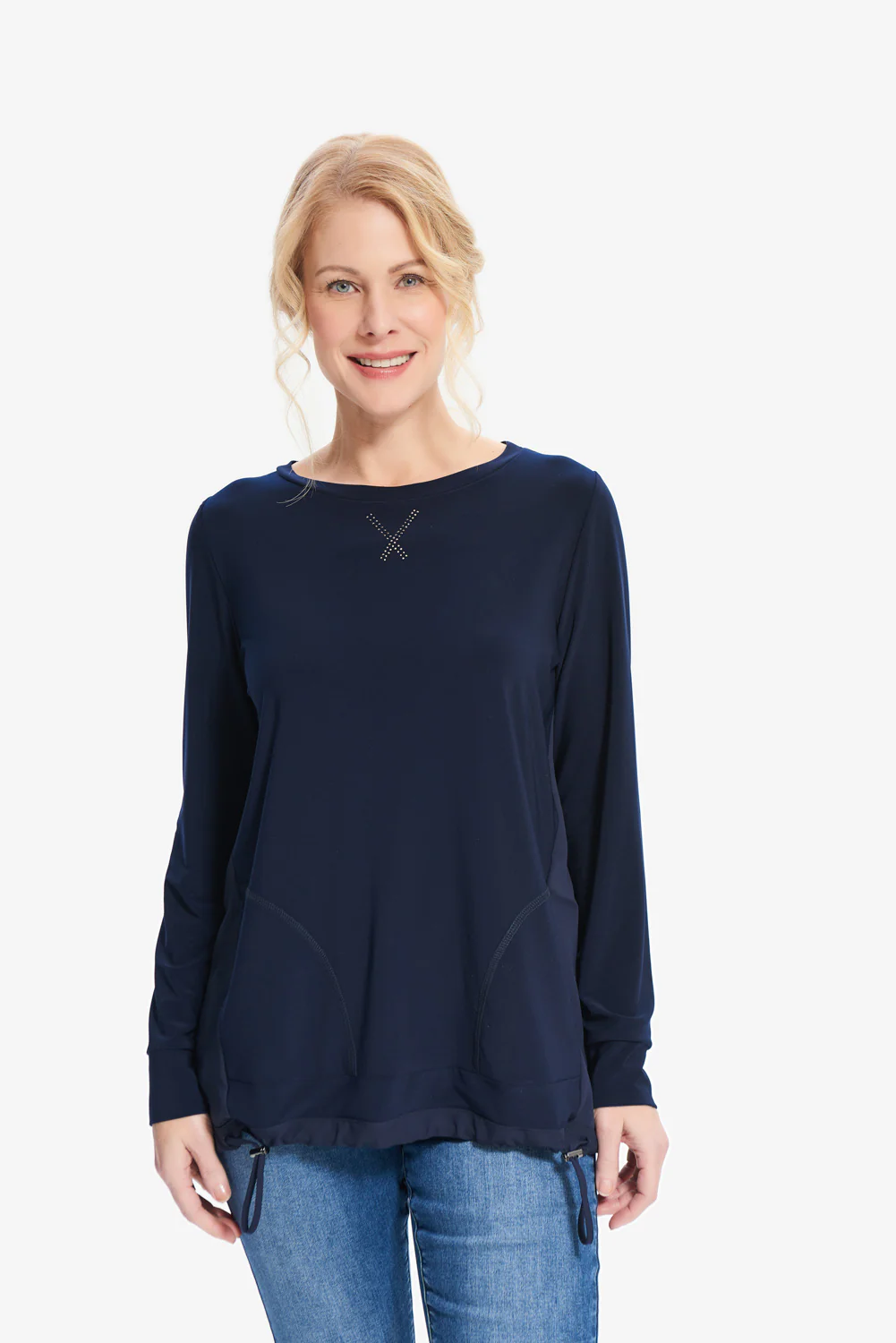 Joseph Ribkoff Midnight Blue Drawstring Waist Top Style 214201