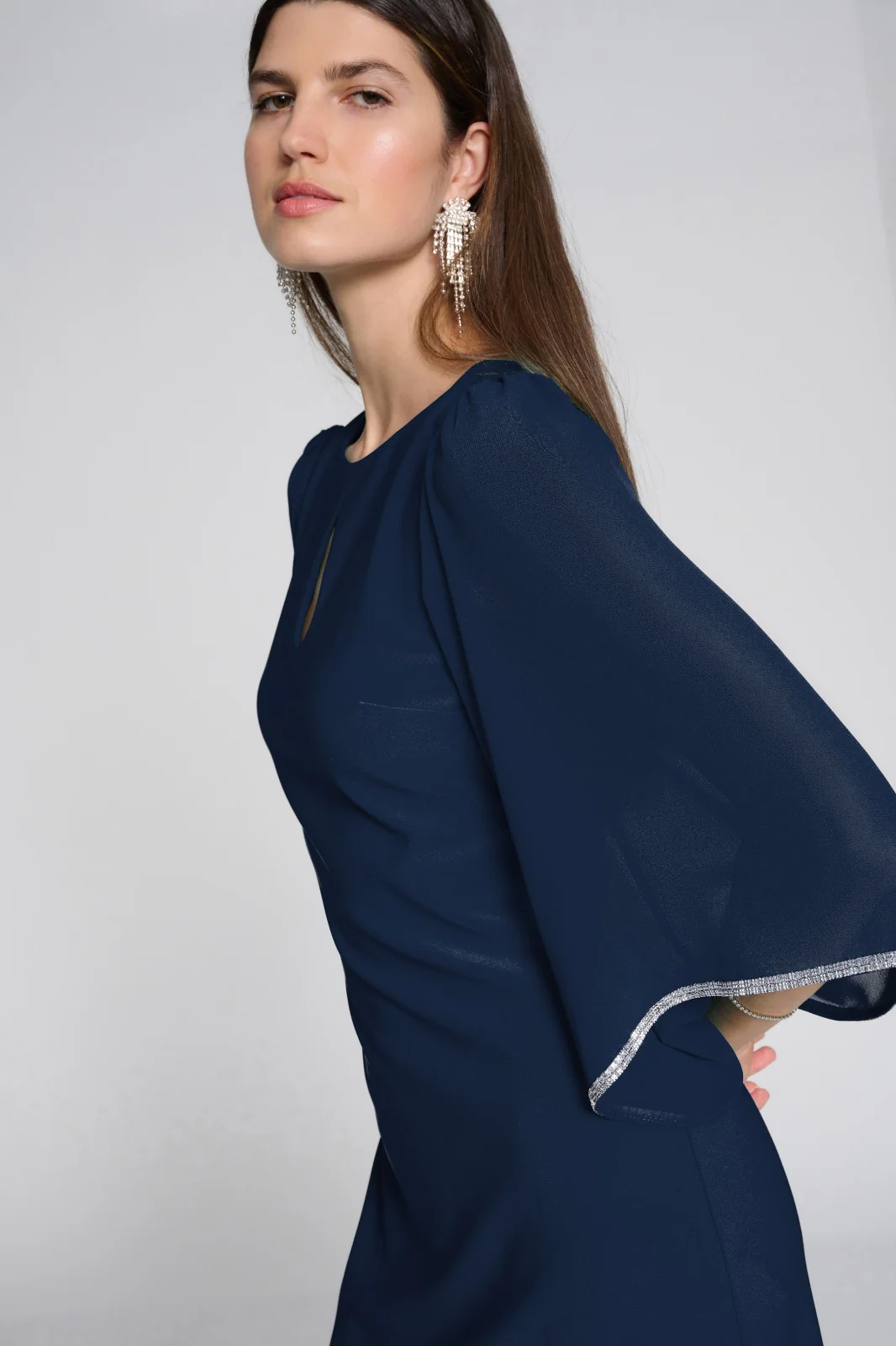 Joseph Ribkoff Midnight Blue Dress with Chiffon Sleeves Style 241709 - Image 2