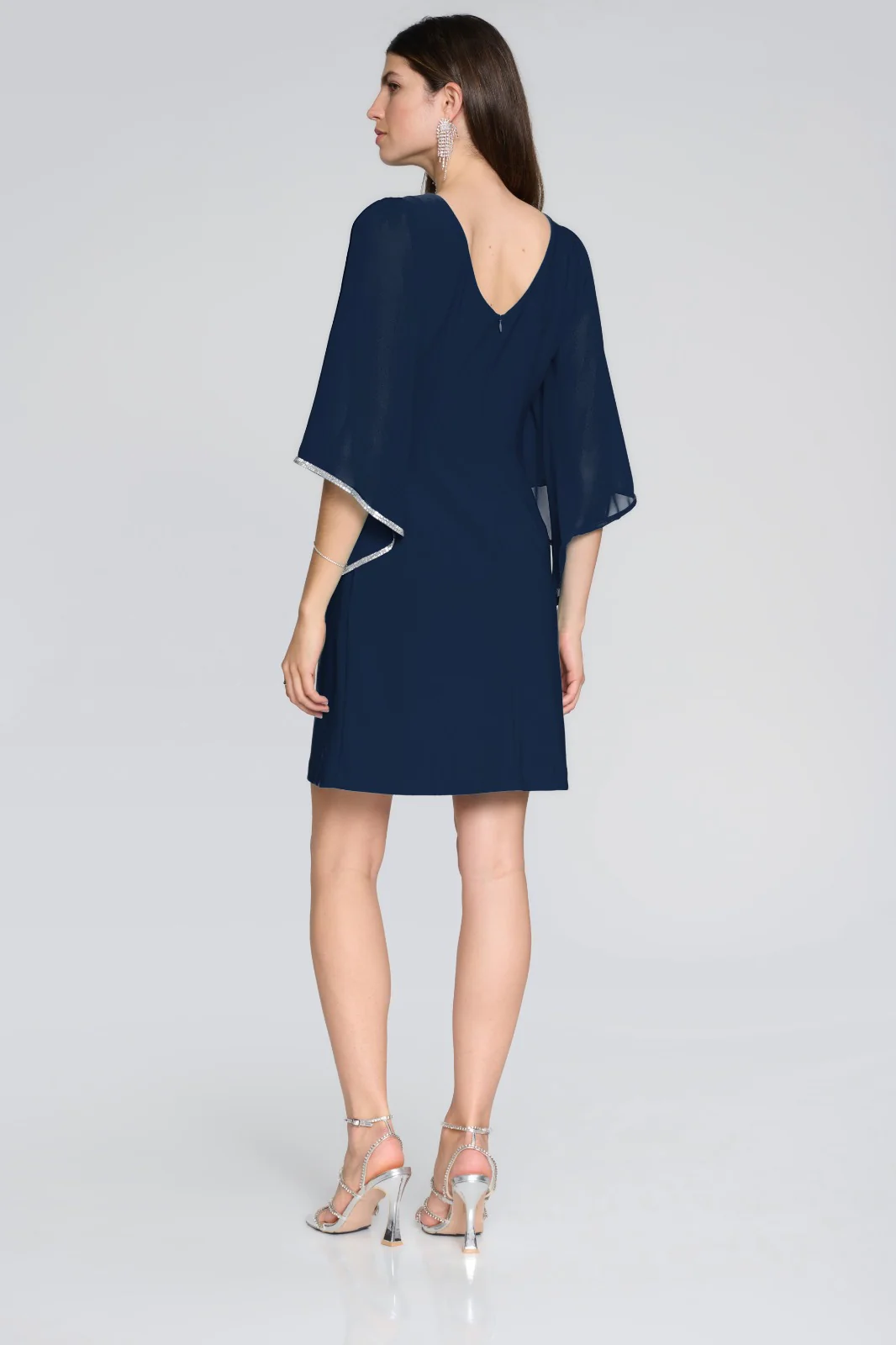 Joseph Ribkoff Midnight Blue Dress with Chiffon Sleeves Style 241709 - Image 3