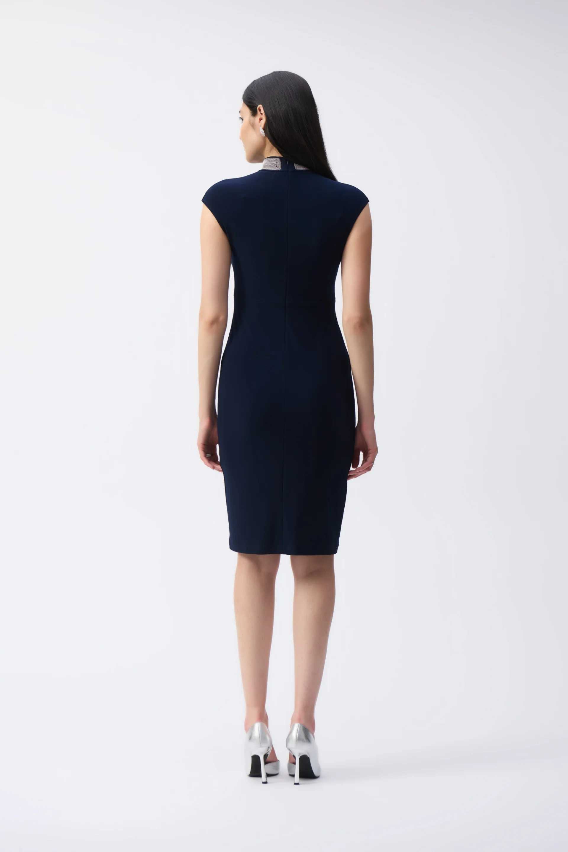 Joseph Ribkoff Midnight Blue Embellished Collar Fitted Dress Style 243313 - Image 3