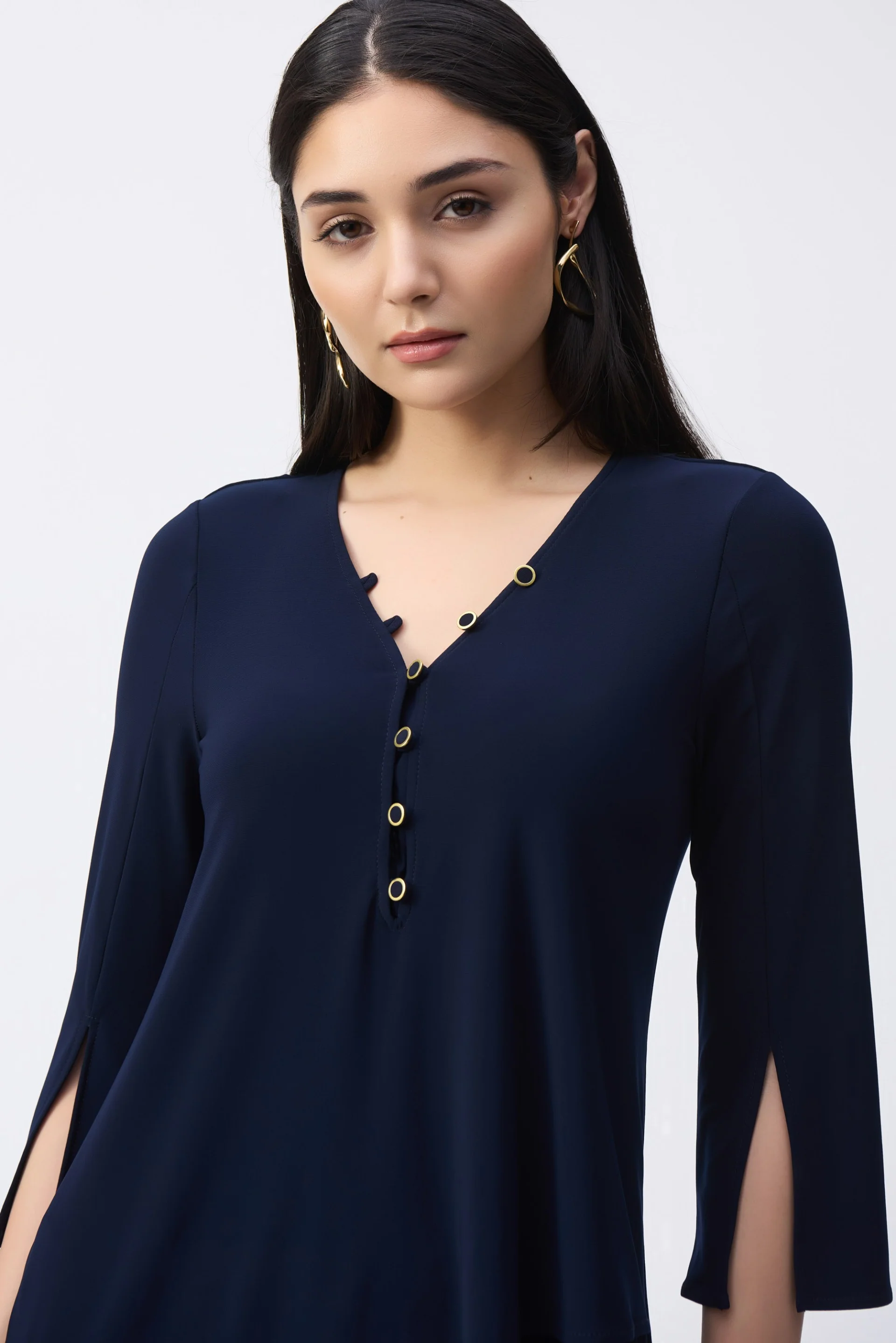 Joseph Ribkoff Midnight Blue Flared V-Neck Tunic Style 243122 - Image 3