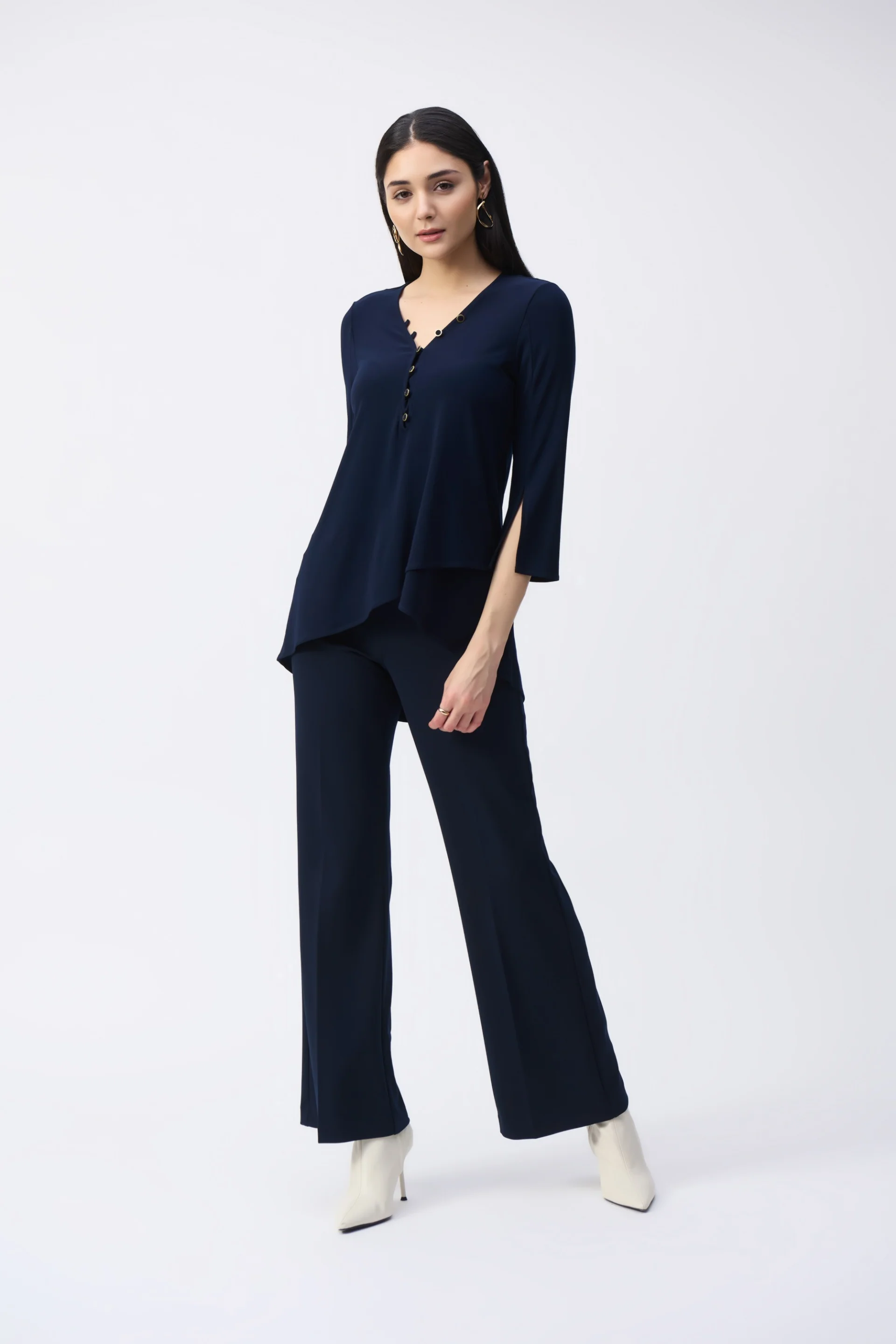 Joseph Ribkoff Midnight Blue Flared V-Neck Tunic Style 243122 - Image 4