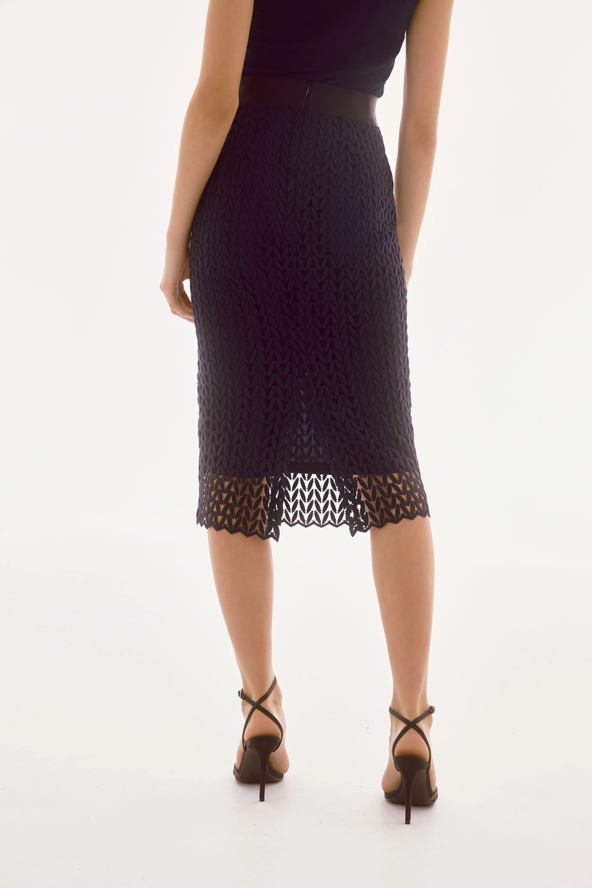 Joseph Ribkoff Midnight Blue Guipure Lace Pencil Skirt Style 251755 - Image 3