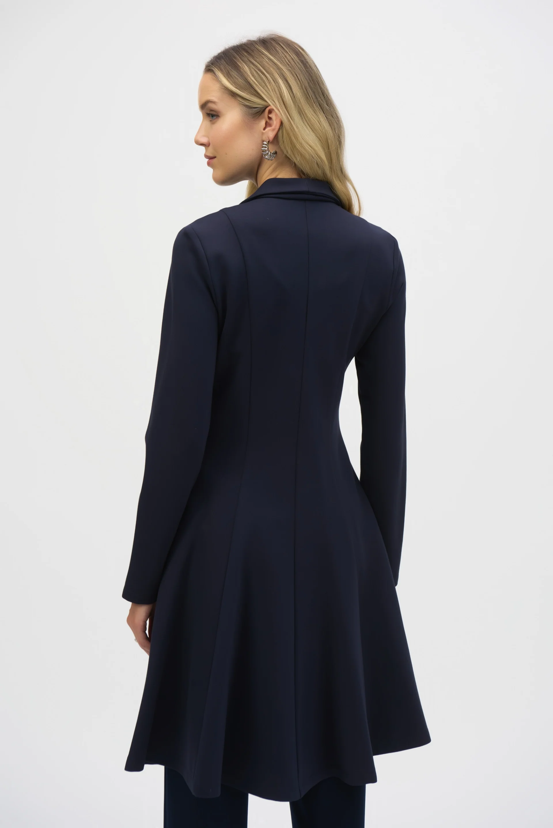 Joseph Ribkoff Midnight Blue Heavy Knit Long Flared Coat Style 243330 - Image 2