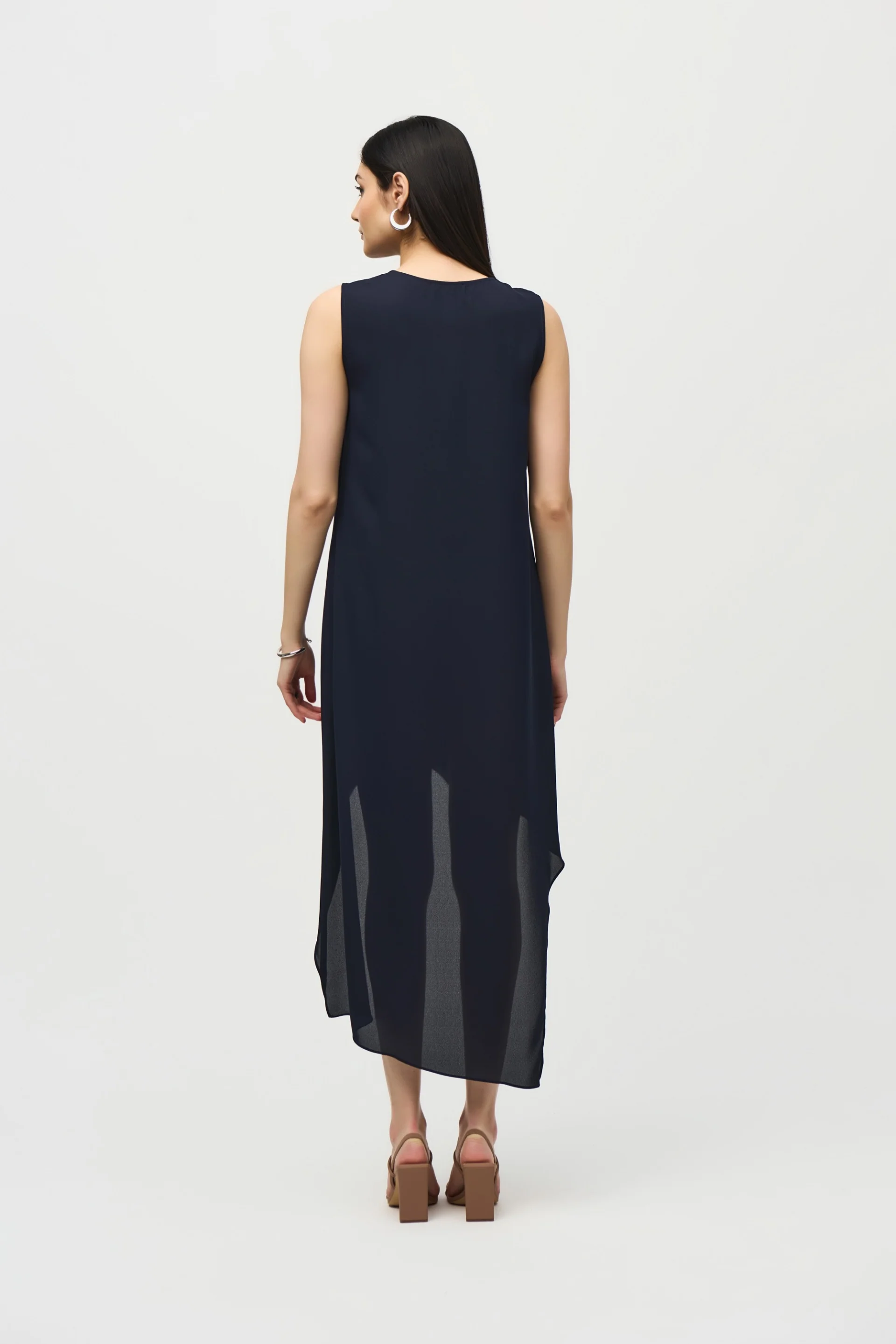 Joseph Ribkoff Midnight Blue High-Low Sleeveless Dress Style 241260 - Image 3