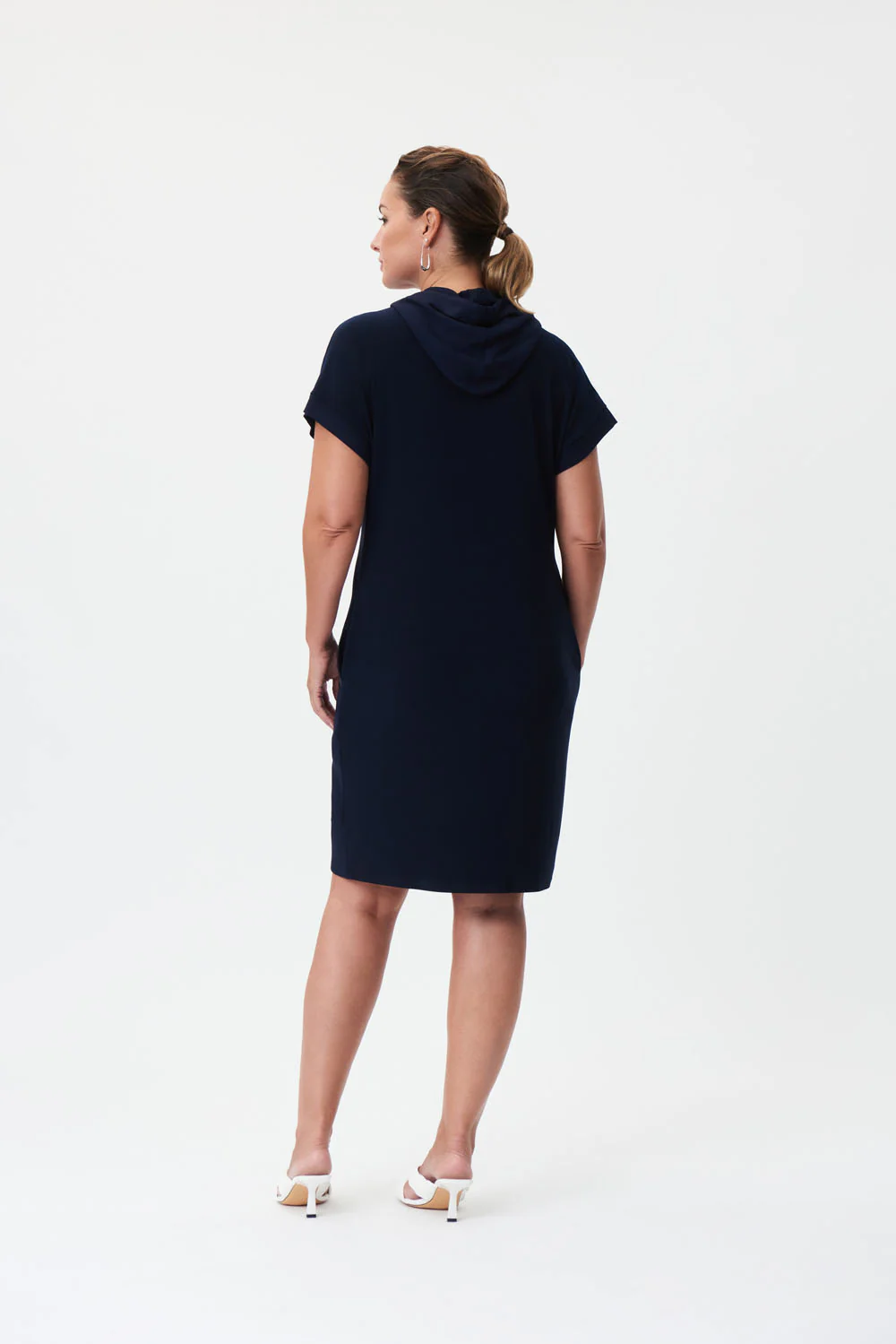 Joseph Ribkoff Midnight Blue Hooded Dress With Metallic Trim Style 232110 - Image 5
