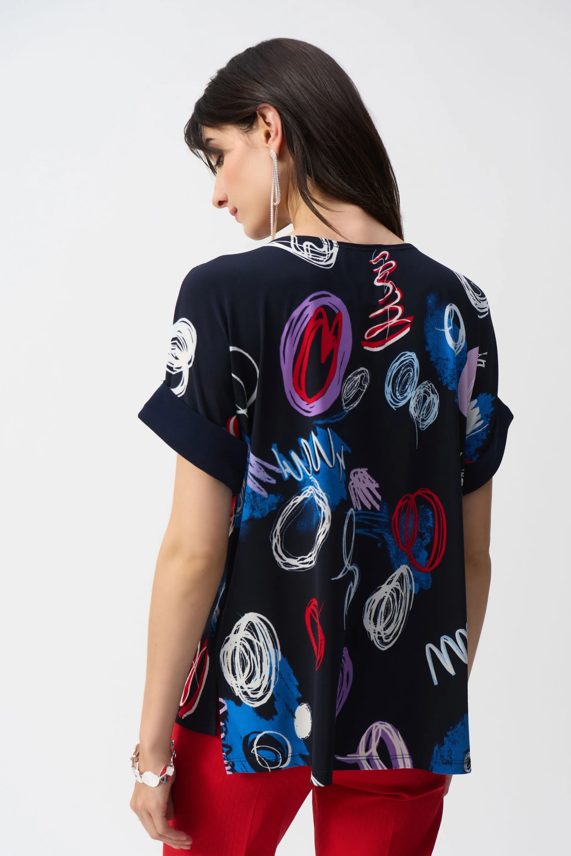 Joseph Ribkoff Midnight Blue/Multi Abstract Print Boxy Top Style 251132 - Image 2