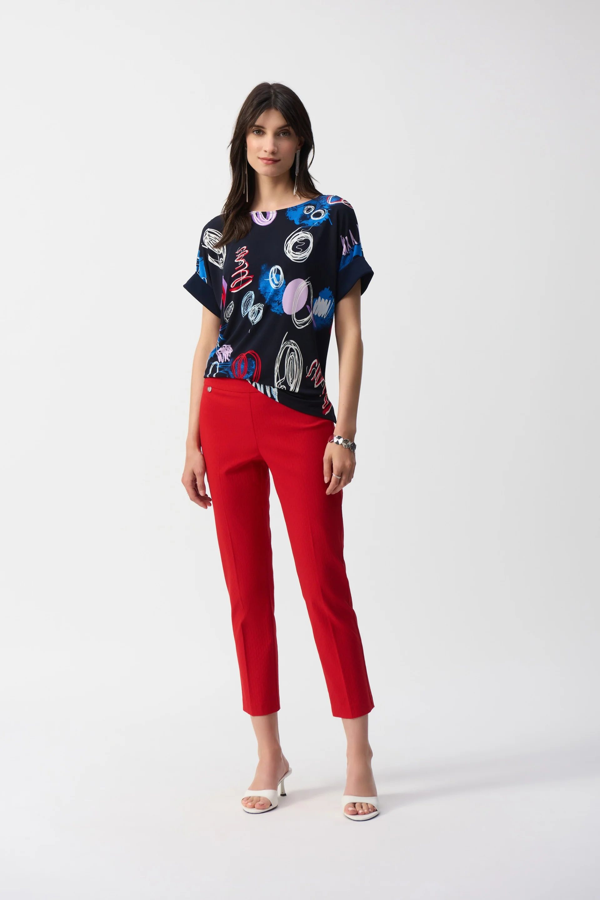 Joseph Ribkoff Midnight Blue/Multi Abstract Print Boxy Top Style 251132 - Image 4