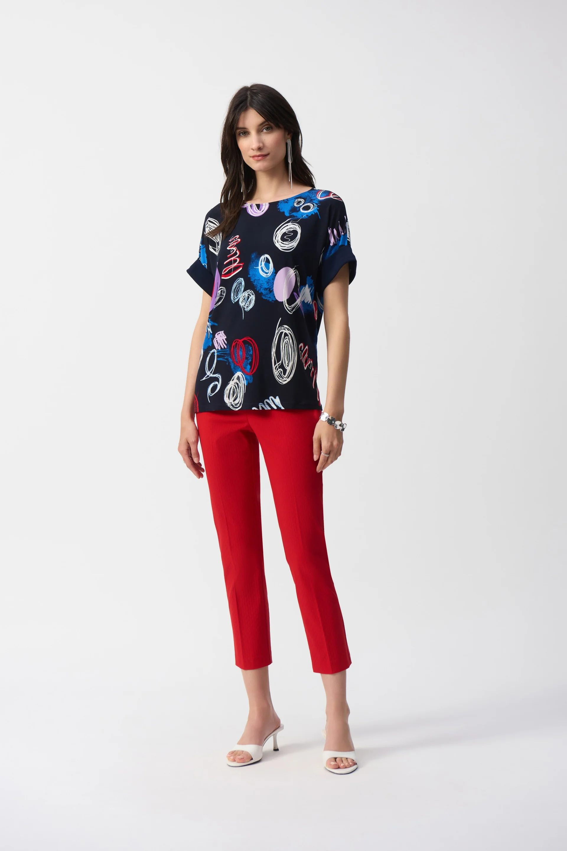 Joseph Ribkoff Midnight Blue/Multi Abstract Print Boxy Top Style 251132 - Image 5