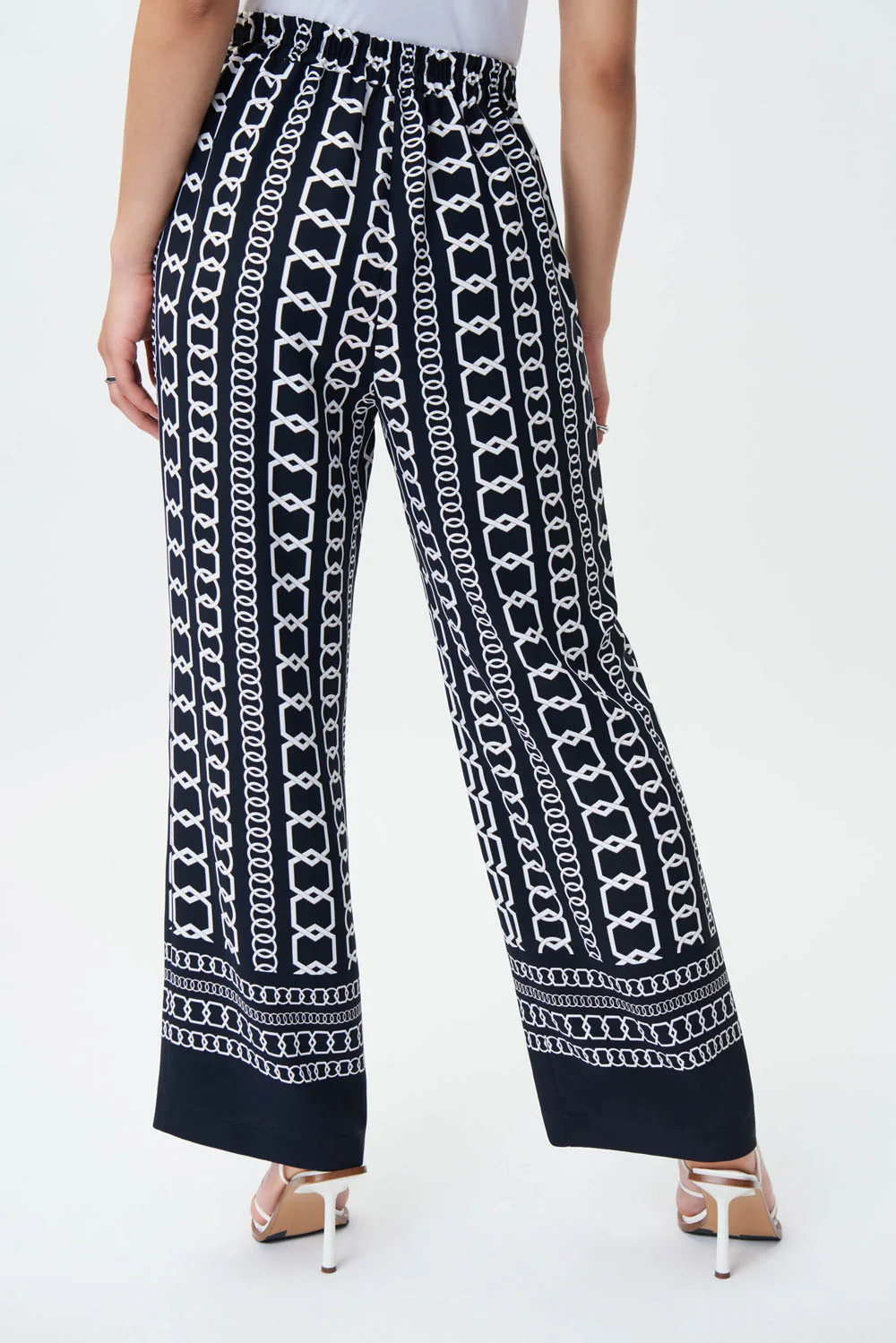 Joseph Ribkoff Midnight Blue/Multi Chain Border Print Wide-Leg Pants Style 231198 - Image 2