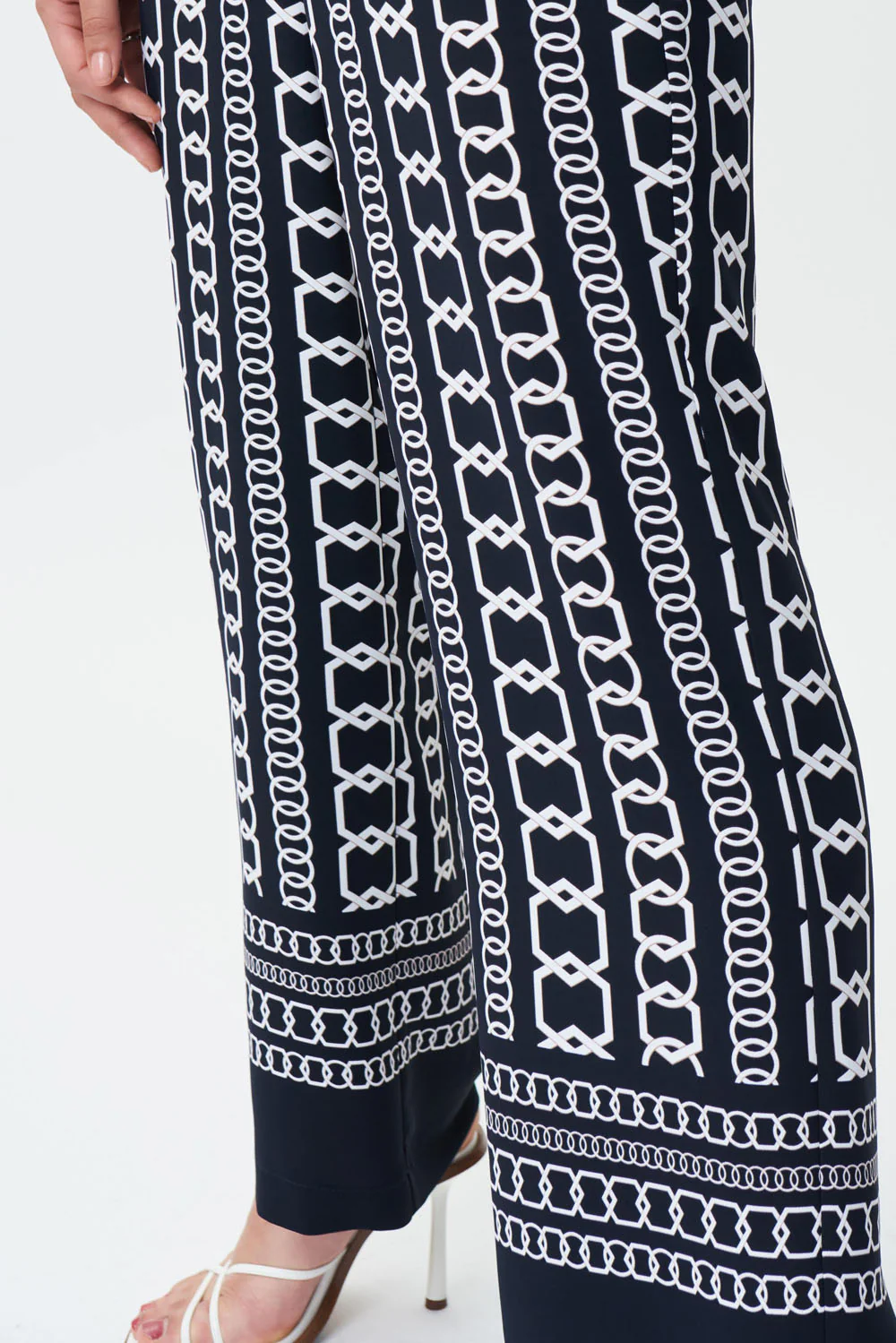 Joseph Ribkoff Midnight Blue/Multi Chain Border Print Wide-Leg Pants Style 231198 - Image 3