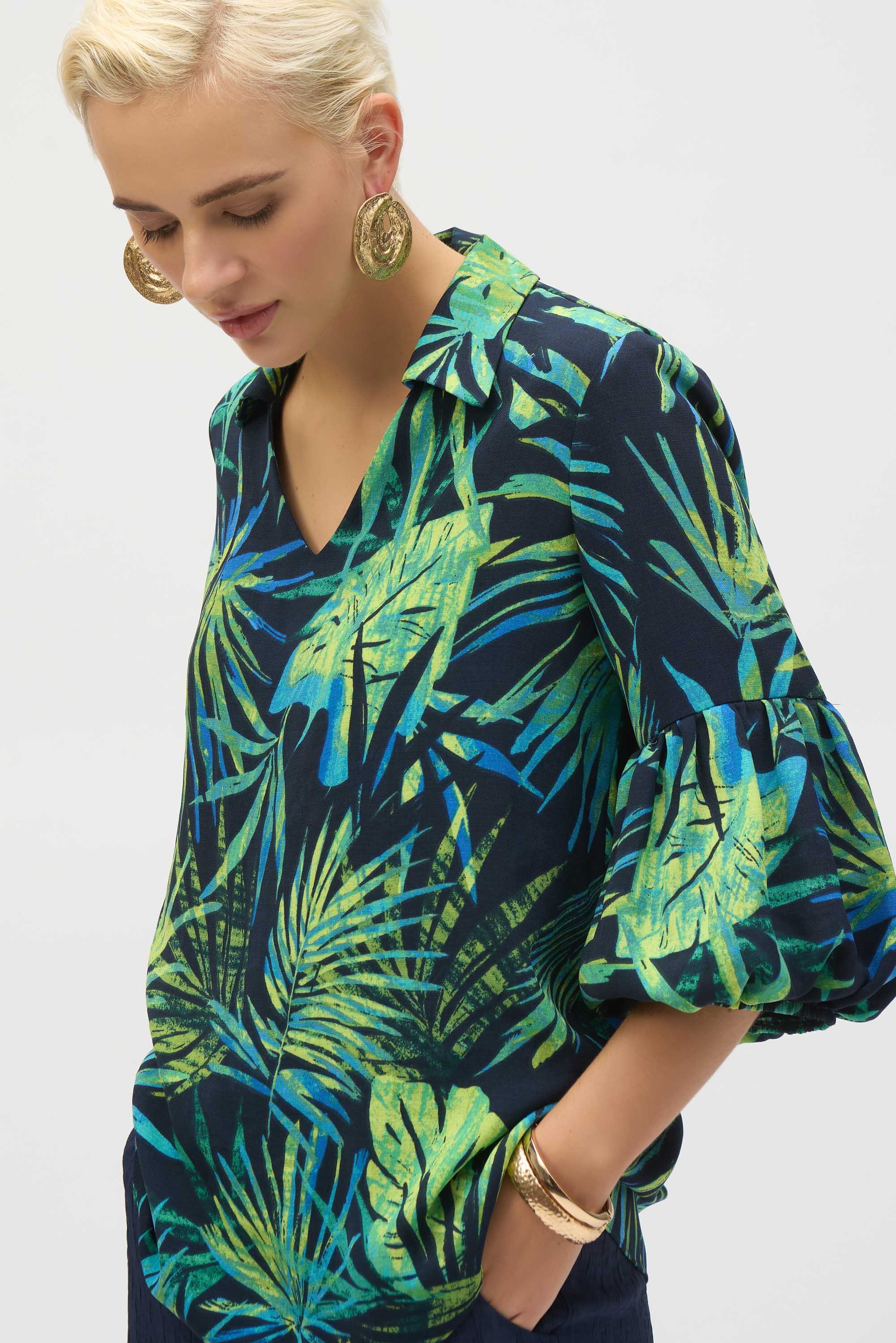 Joseph Ribkoff Midnight Blue/Multi Tropical Print Straight Tunic Style 252073 - Image 3