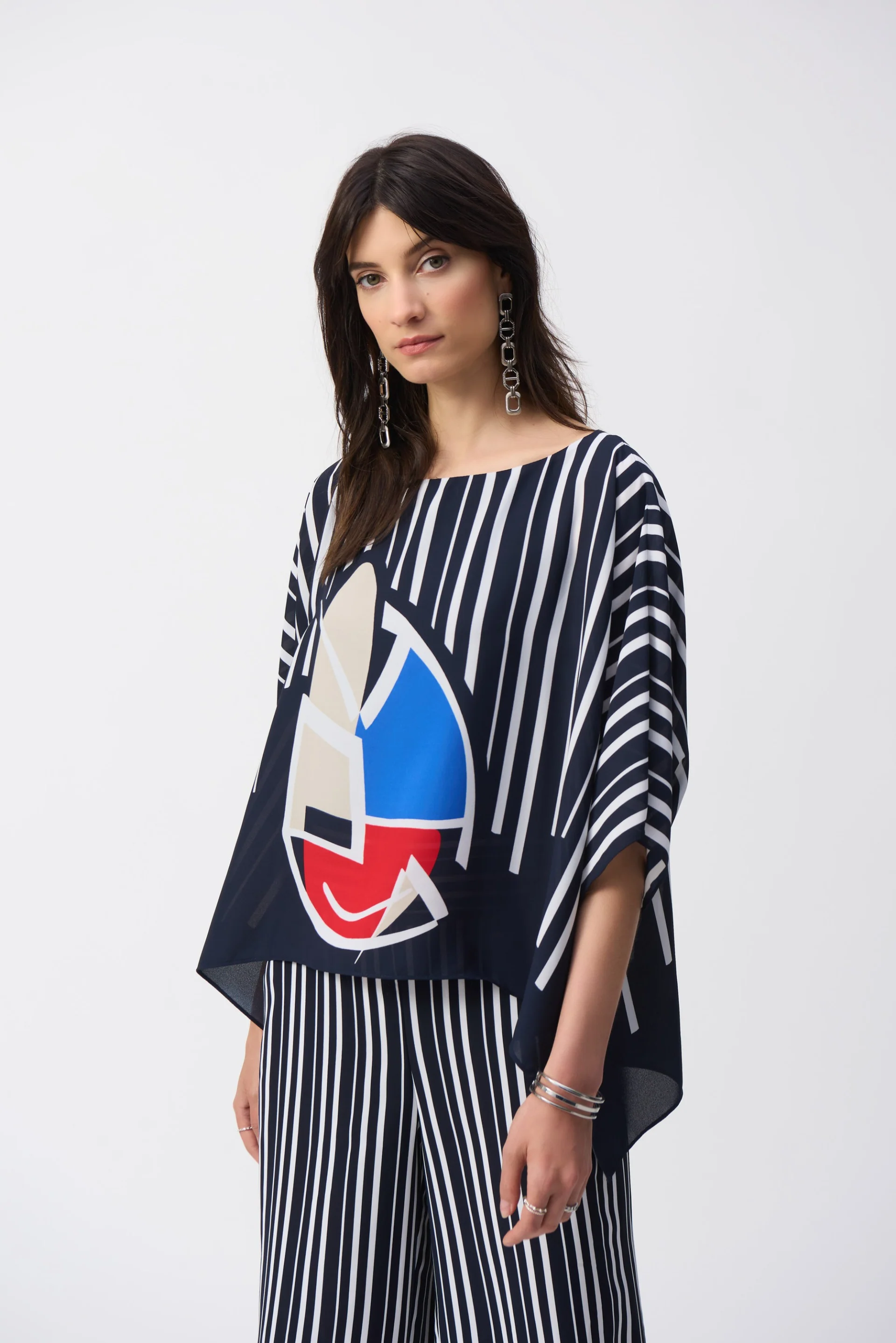 Joseph Ribkoff Abstract Print Poncho Top Style 251180 - Image 2