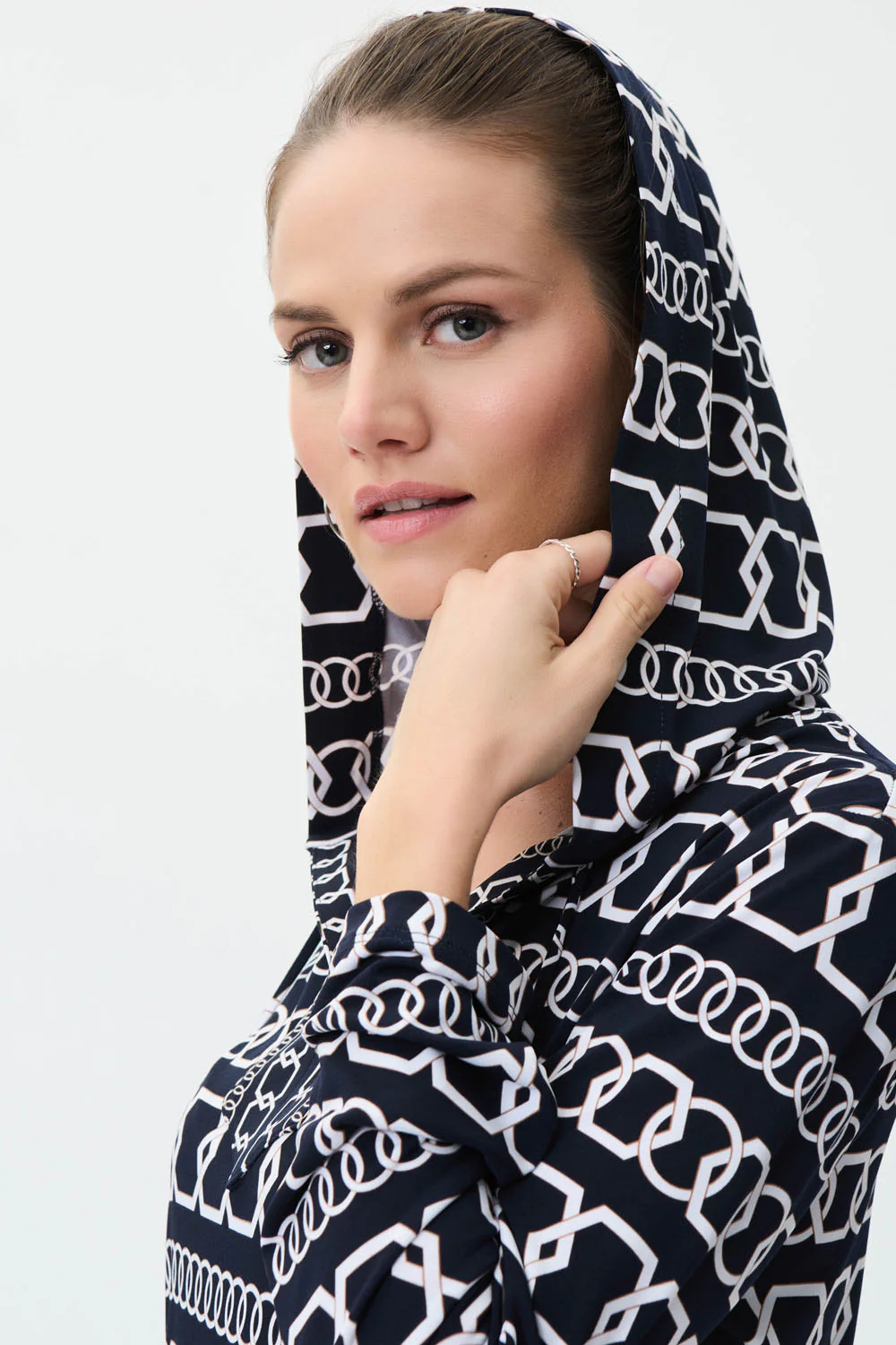 Joseph Ribkoff Midnight Blue/Multi Tunic with Hoodie Style 231259 - Image 3