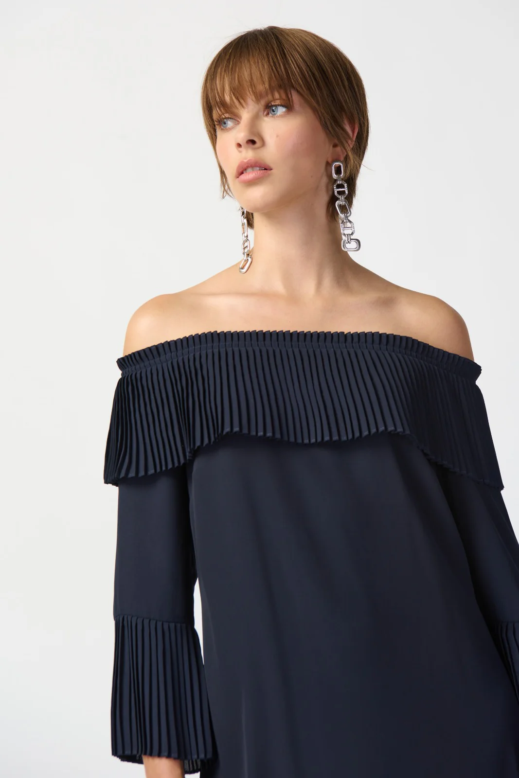 Joseph Ribkoff Midnight Blue Off-the-Shoulder A-line Dress Style 241907 - Image 2