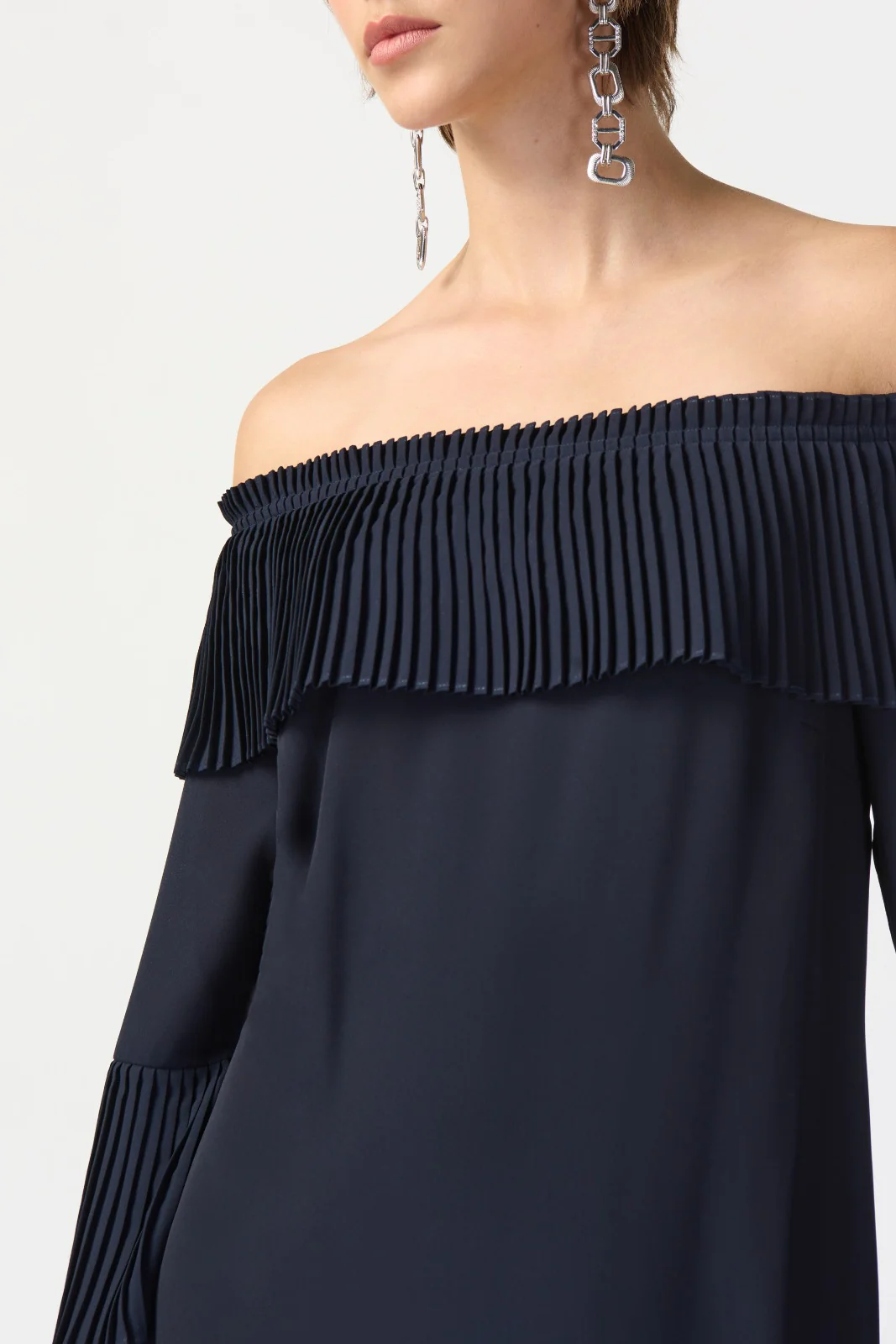 Joseph Ribkoff Midnight Blue Off-the-Shoulder A-line Dress Style 241907 - Image 3