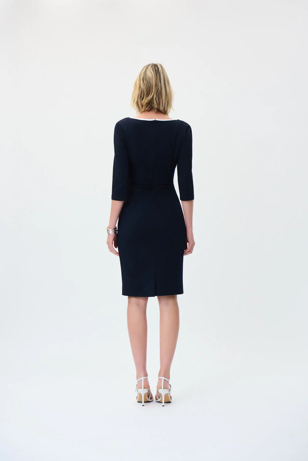 Joseph Ribkoff Midnight Blue/Off-White Contrast Trim Dress Style 221210 - Image 4