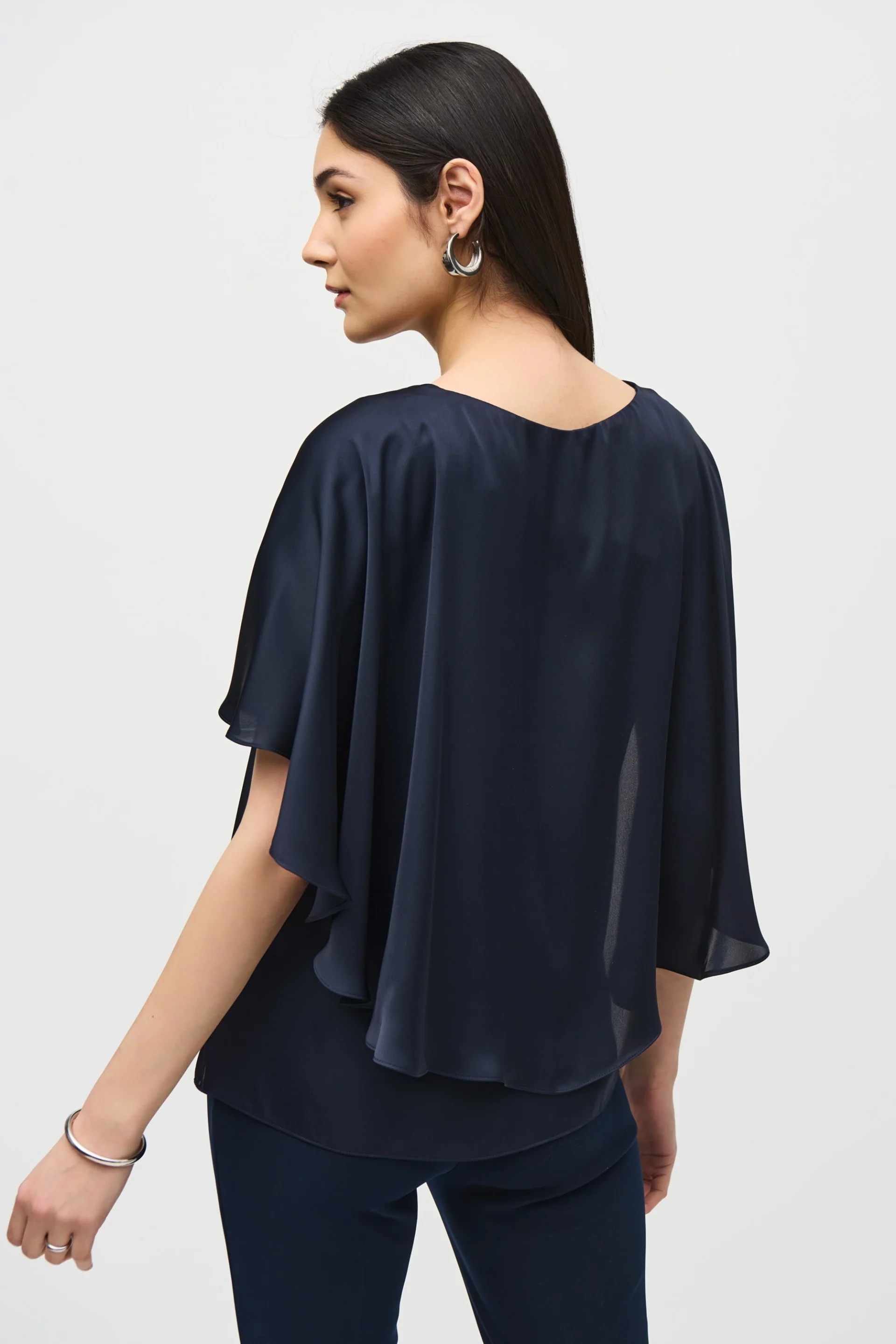 Joseph Ribkoff Midnight Blue Satin Cape Top Style 242202 - Image 3