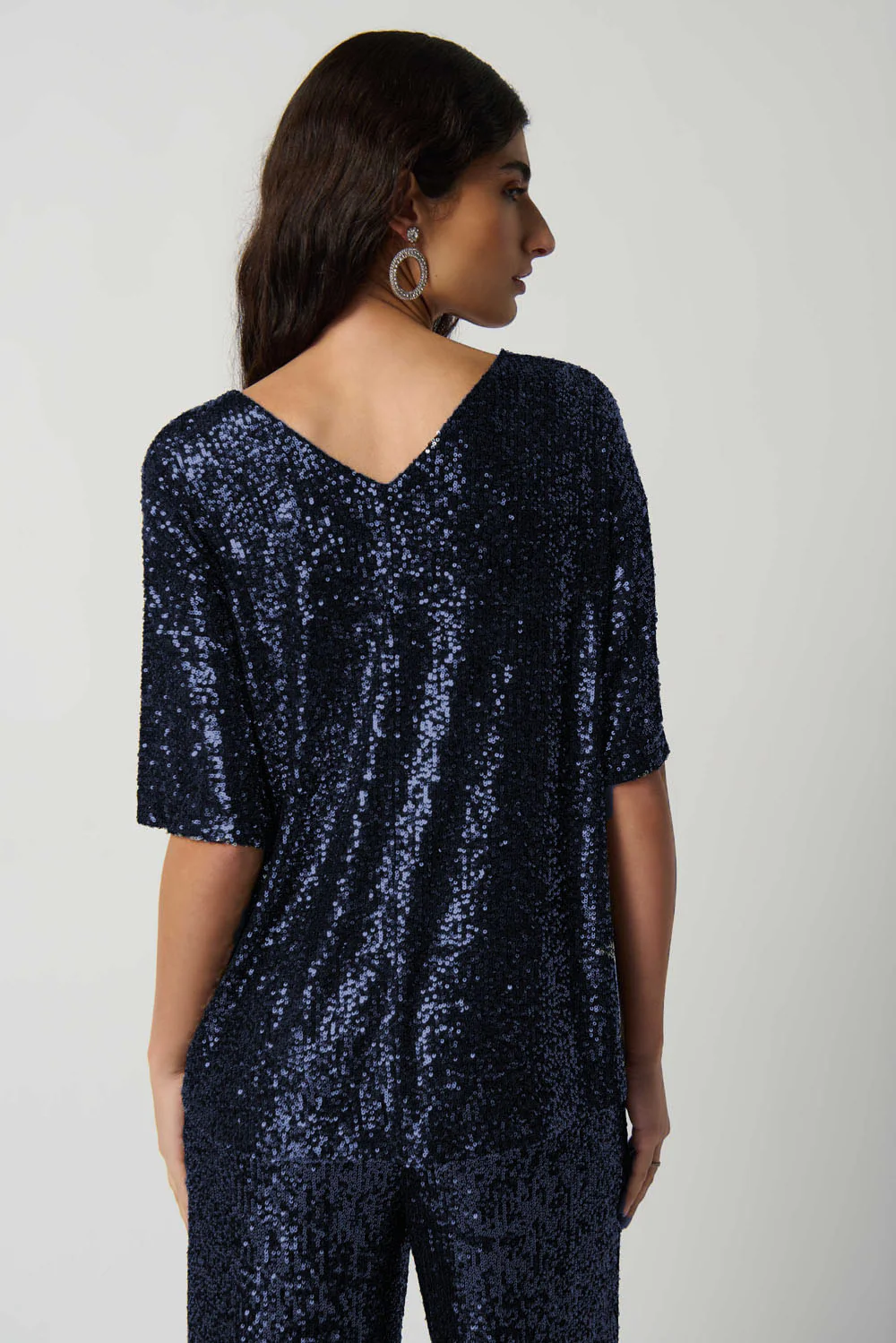 Joseph Ribkoff Midnight Blue Sequin Dolman Sleeve Boxy Top Style 234216 - Image 2