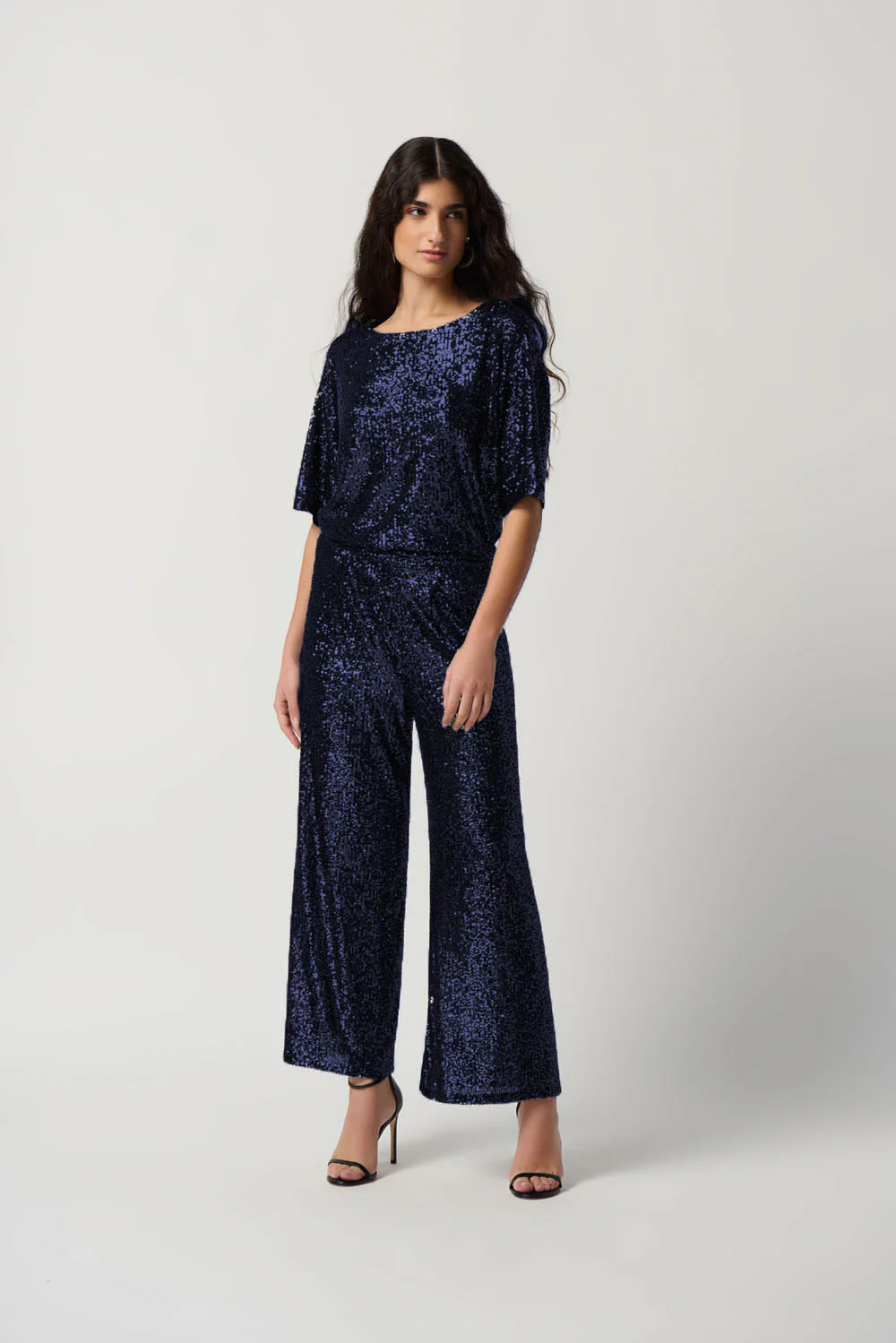 Joseph Ribkoff Midnight Blue Sequin Dolman Sleeve Boxy Top Style 234216 - Image 4