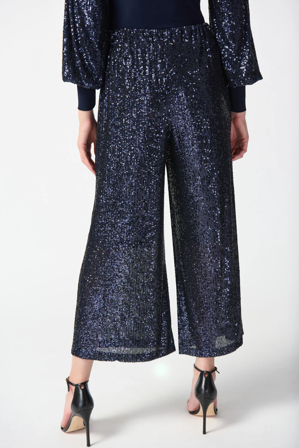 Joseph Ribkoff Midnight Blue Sequin Pull-On Culotte Pants Style 234215 - Image 2