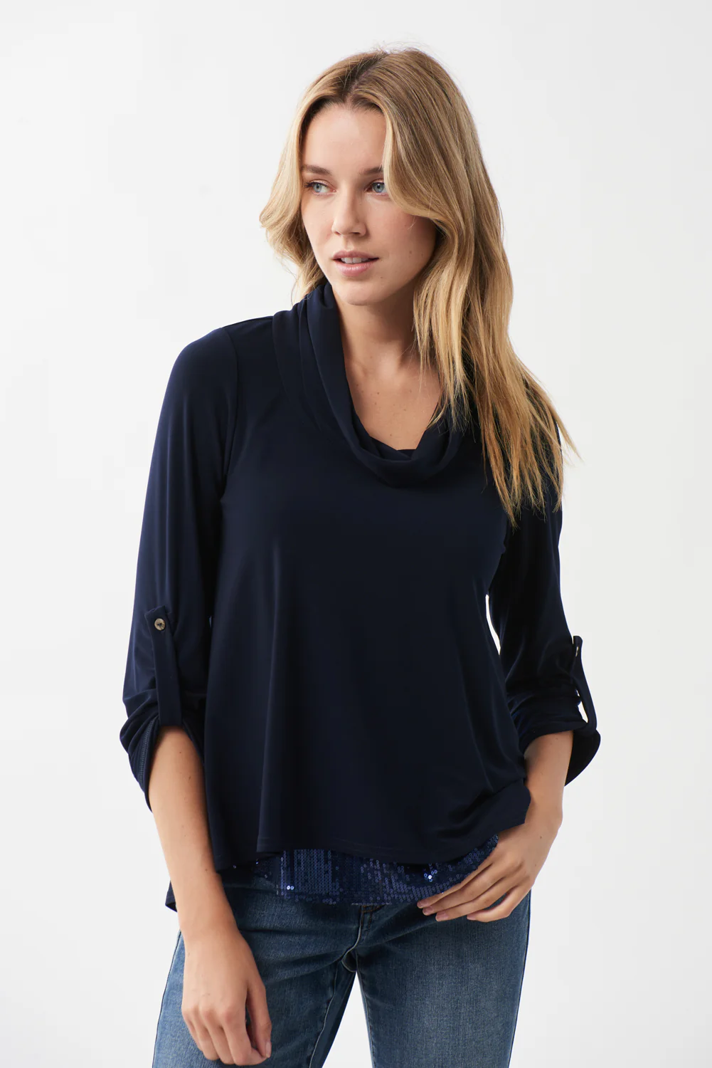 Joseph Ribkoff Midnight Blue Sequin Trim Top Style 213049