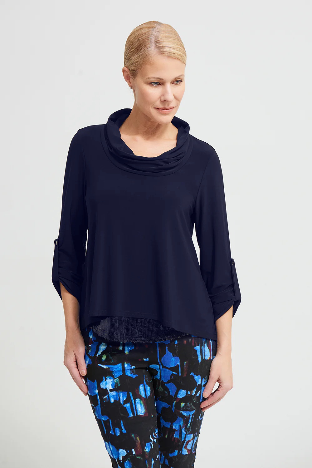 Joseph Ribkoff Midnight Blue Sequin Trim Top Style 213049 - Image 2