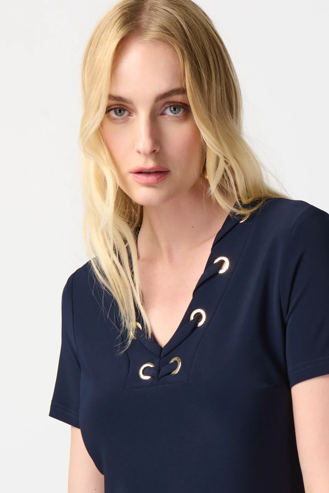Joseph Ribkoff Midnight Blue Shift Dress With Eyelets Style 241012 - Image 3