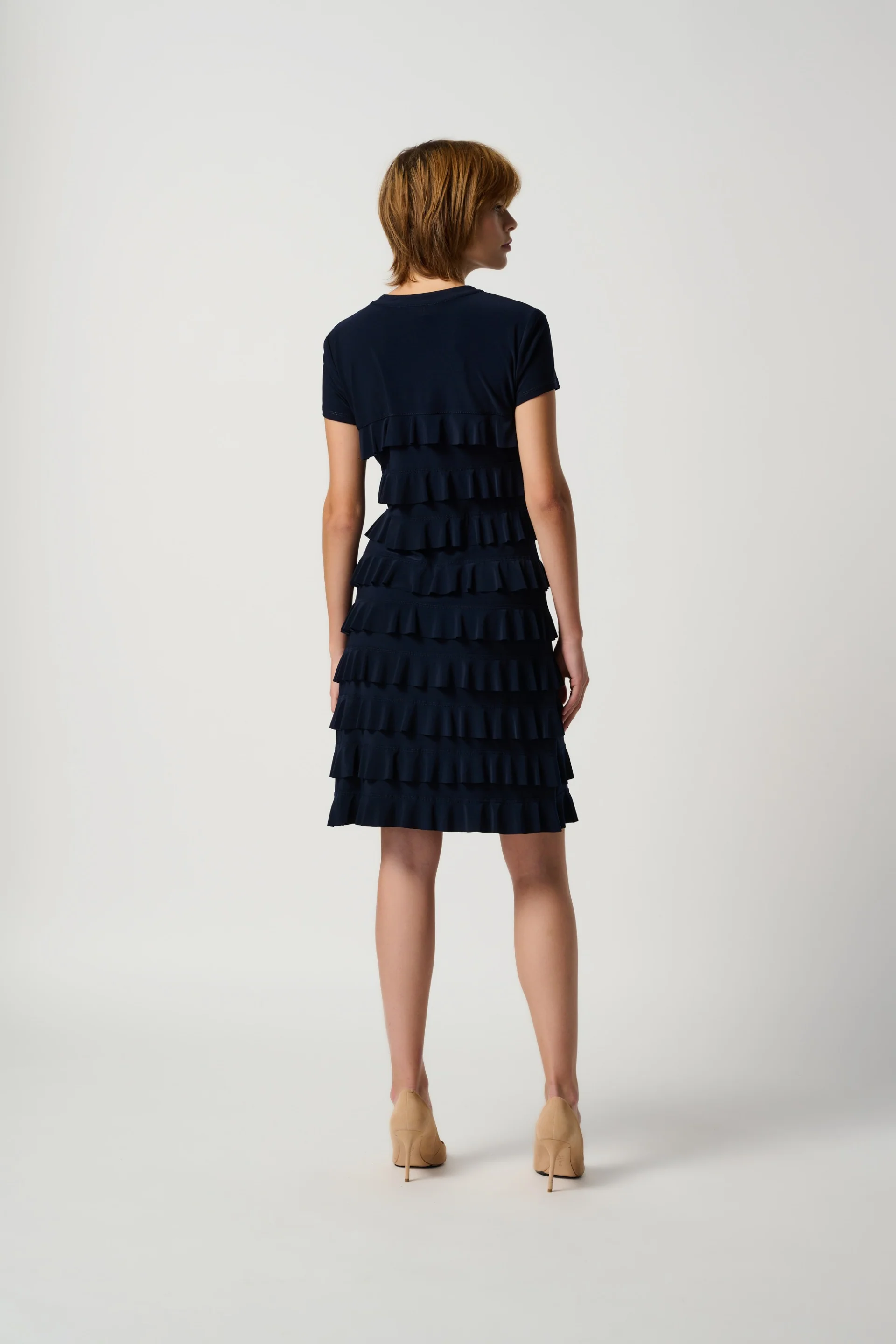 Joseph Ribkoff Midnight Blue Short Sleeve Ruffled Dress Style 211350 - Image 3