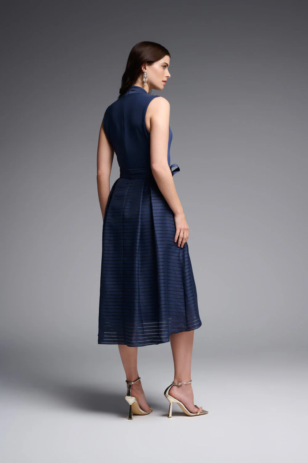Joseph Ribkoff Midnight Blue Silky Knit Sleeveless Fit And Flare Dress Style 231721 - Image 3
