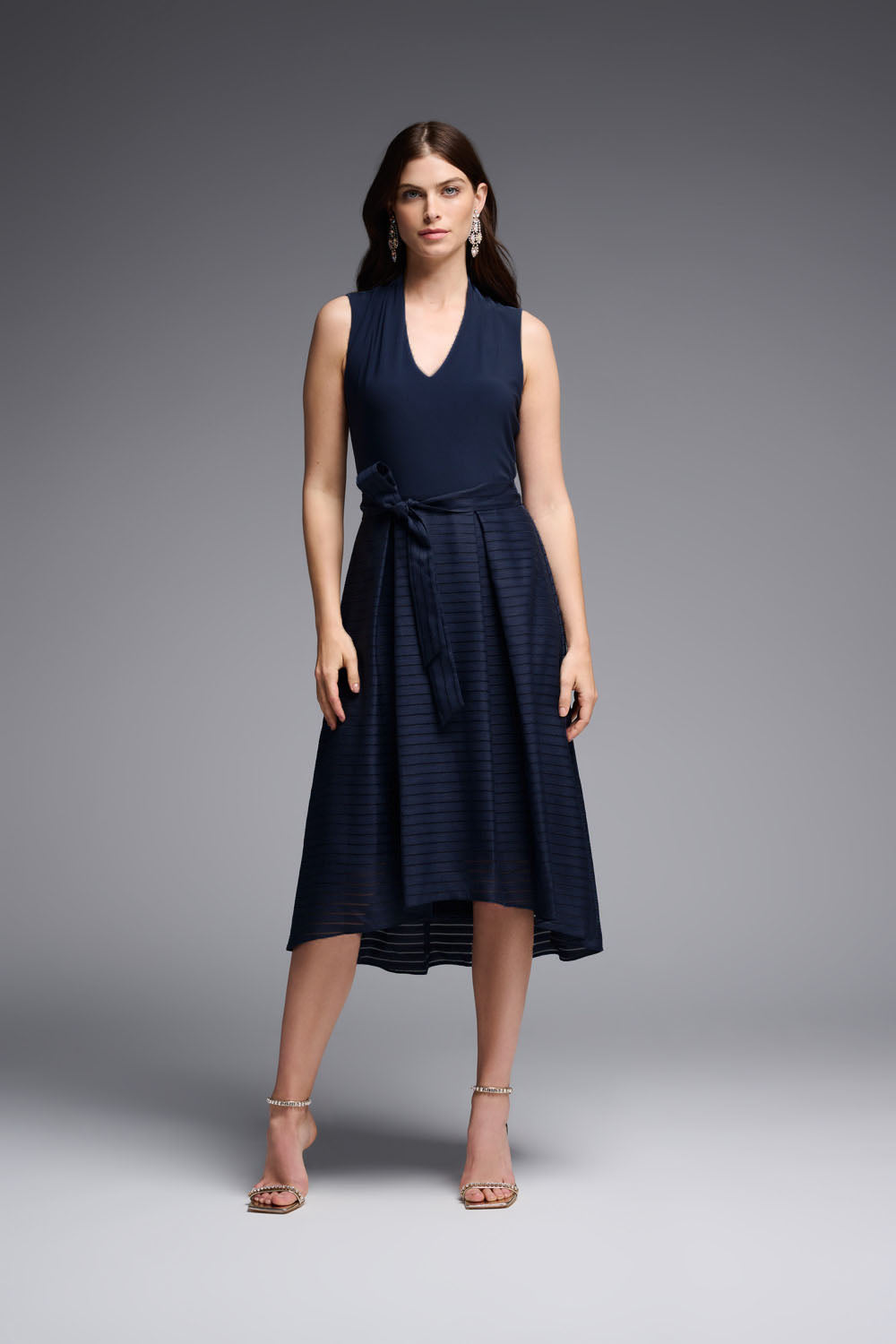Joseph Ribkoff Midnight Blue Silky Knit Sleeveless Fit And Flare Dress Style 231721 - Image 4