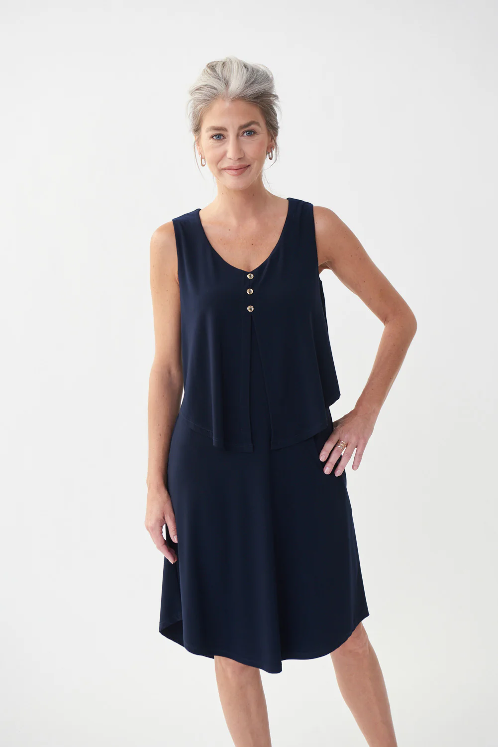 Joseph Ribkoff Midnight Blue Sleeveless Jersey Dress Style 222203 - Image 2