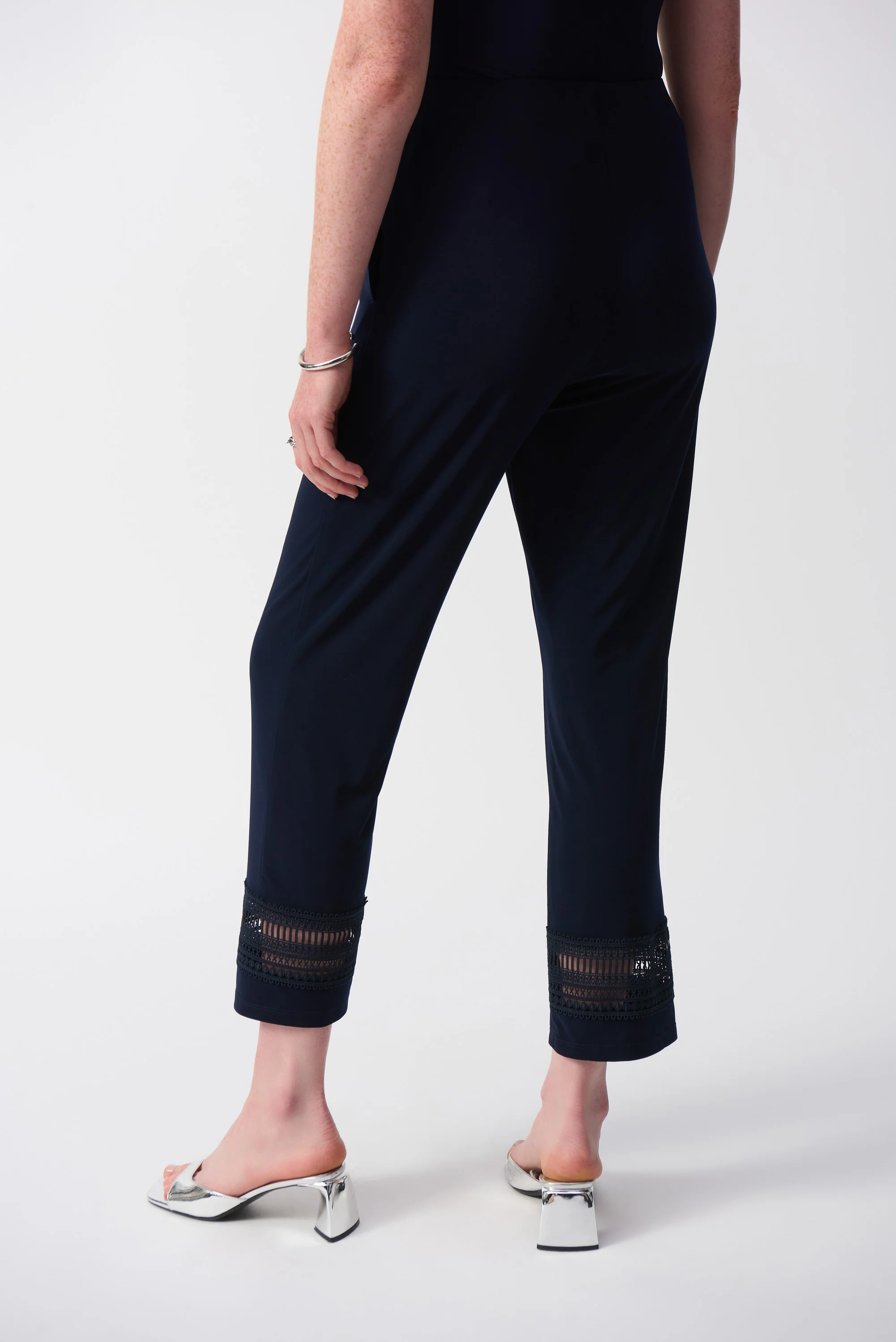 Joseph Ribkoff Midnight Blue Straight Pants With Guipure Detail Style 251160 - Image 2