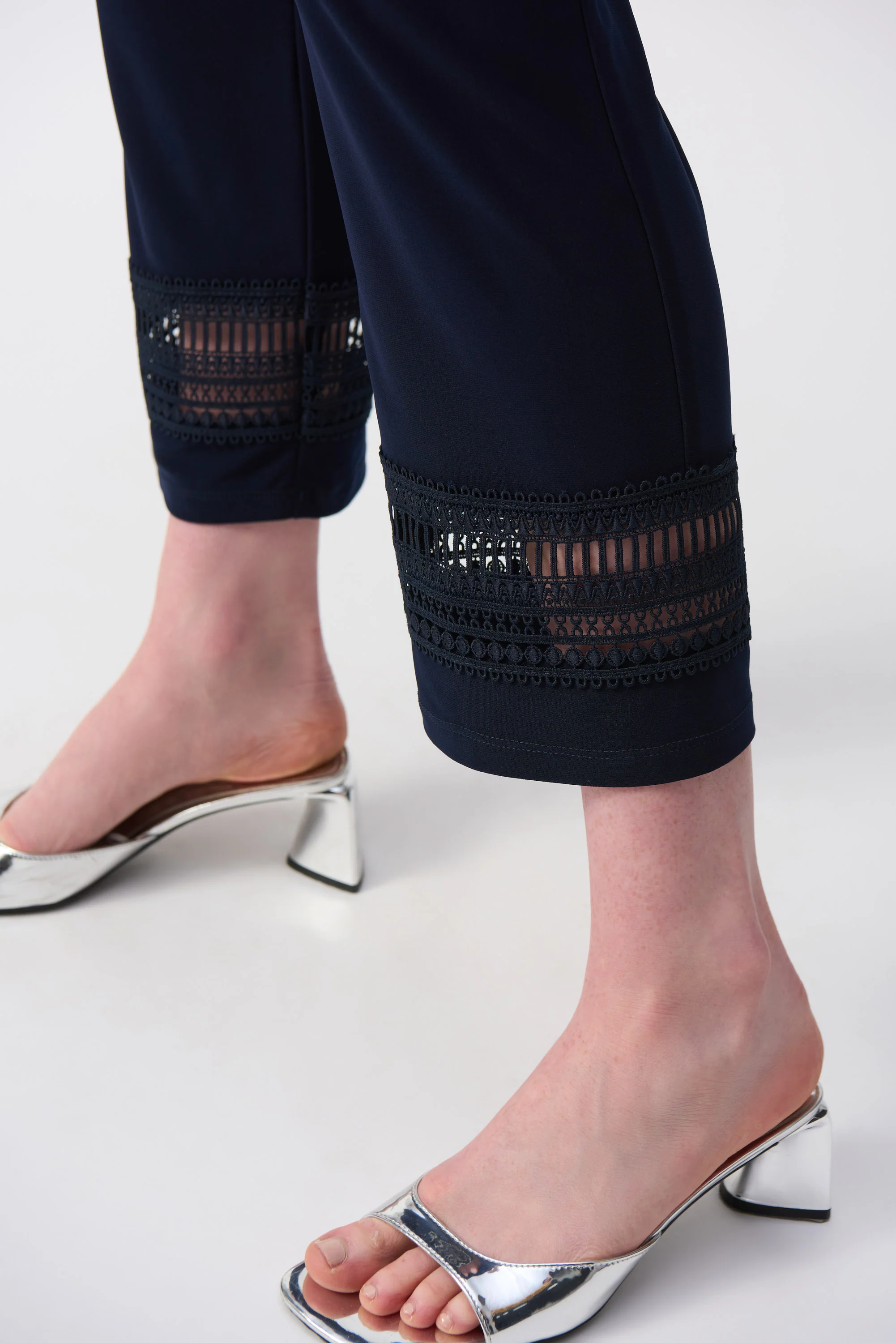 Joseph Ribkoff Midnight Blue Straight Pants With Guipure Detail Style 251160 - Image 3