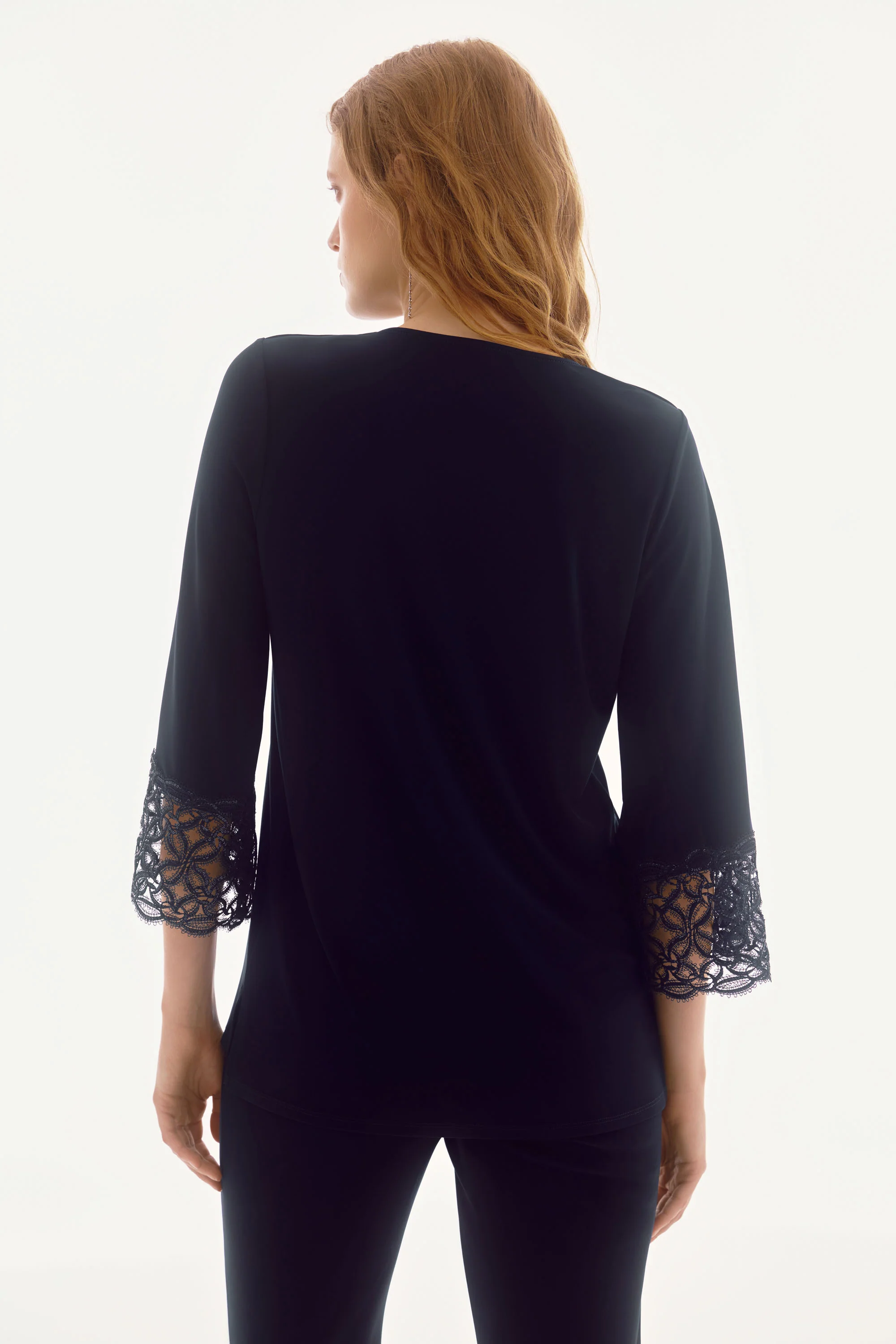 Joseph Ribkoff Midnight Blue Straight Top With Lace Detail Style 251785 - Image 2