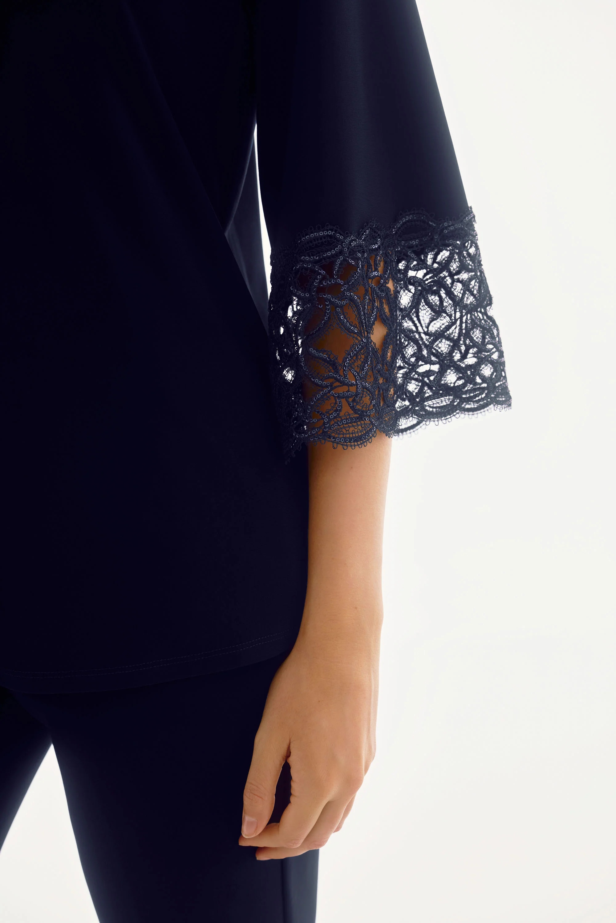 Joseph Ribkoff Midnight Blue Straight Top With Lace Detail Style 251785 - Image 3