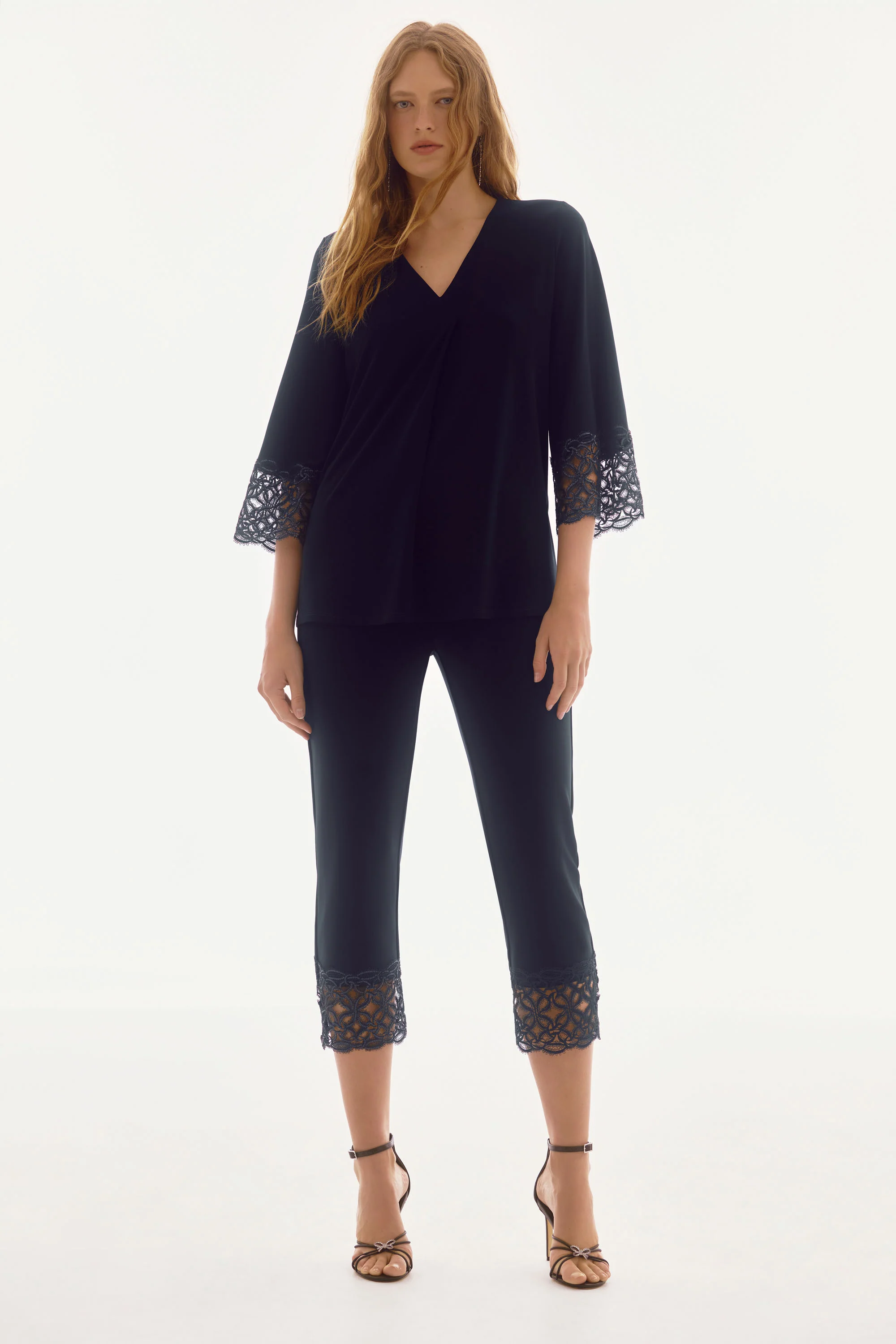 Joseph Ribkoff Midnight Blue Straight Top With Lace Detail Style 251785 - Image 4