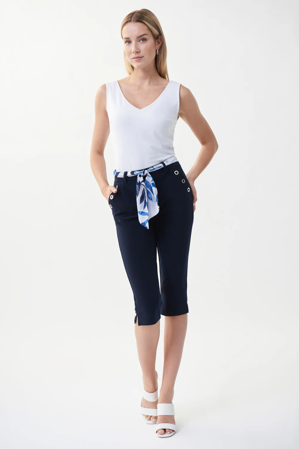 Joseph Ribkoff Midnight Blue/Vanilla Capri Style 222238
